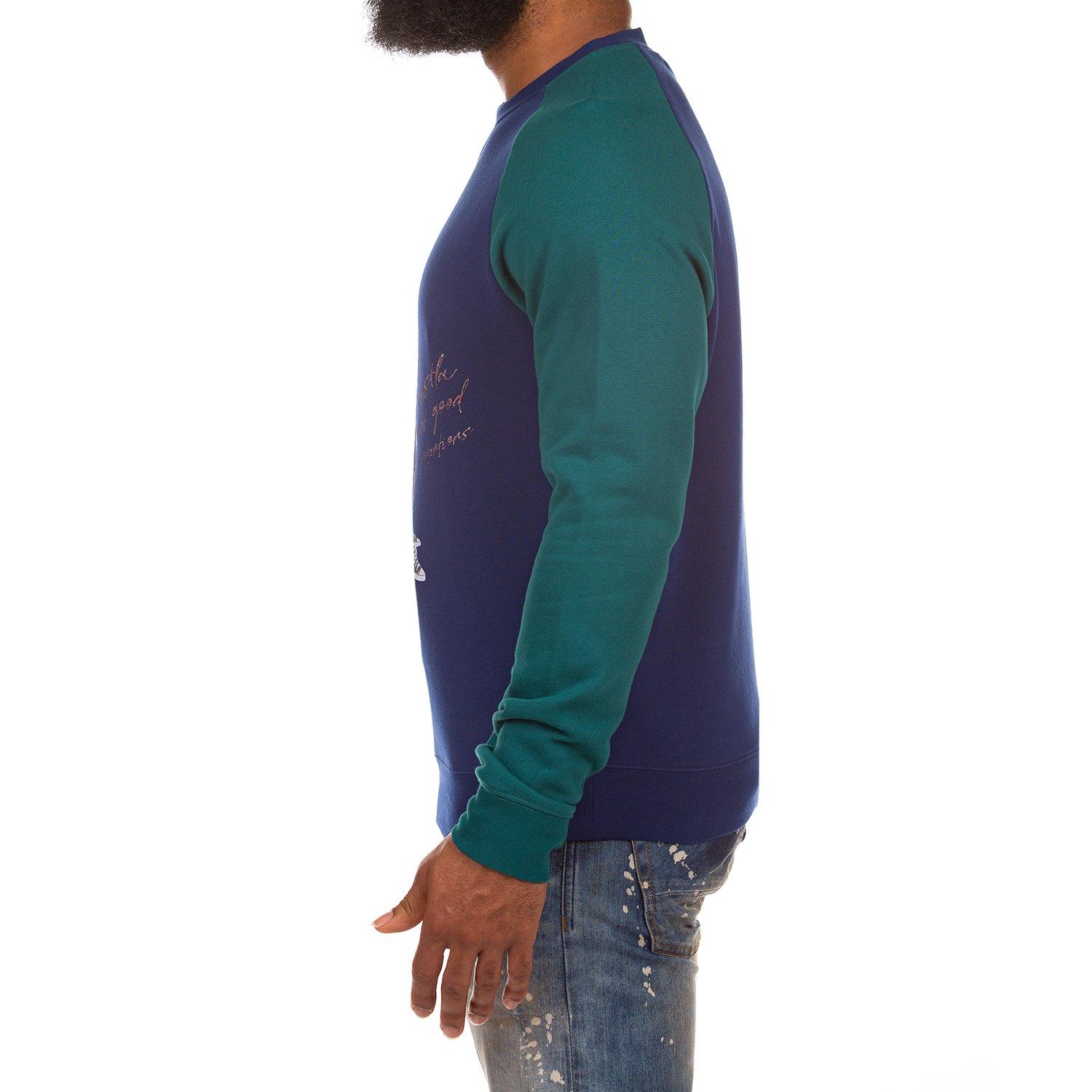 AKOO Men's Hustla Crewneck Long Sleeve Tee - BLUE/GREEN Thumbnail View 5