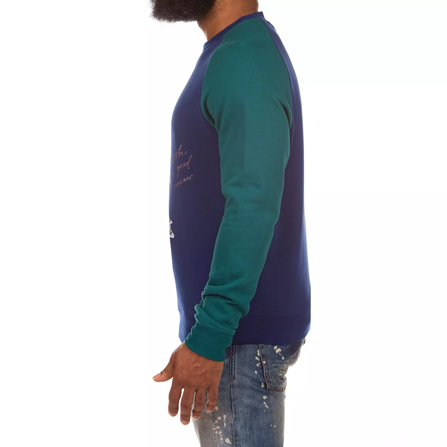 AKOO Men's Hustla Crewneck Long Sleeve Tee - BLUE/GREEN