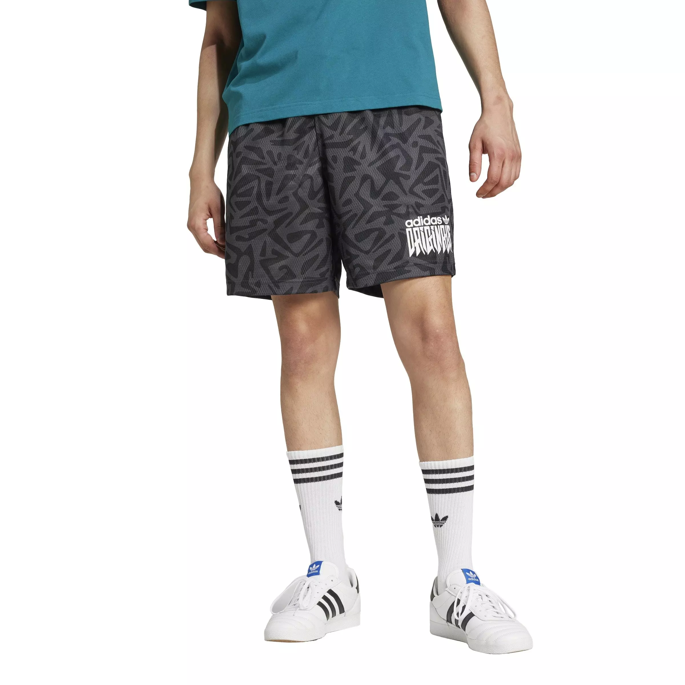 adidas Originals Men's Allover Print Lifestyle Shorts -Grey - GREY
