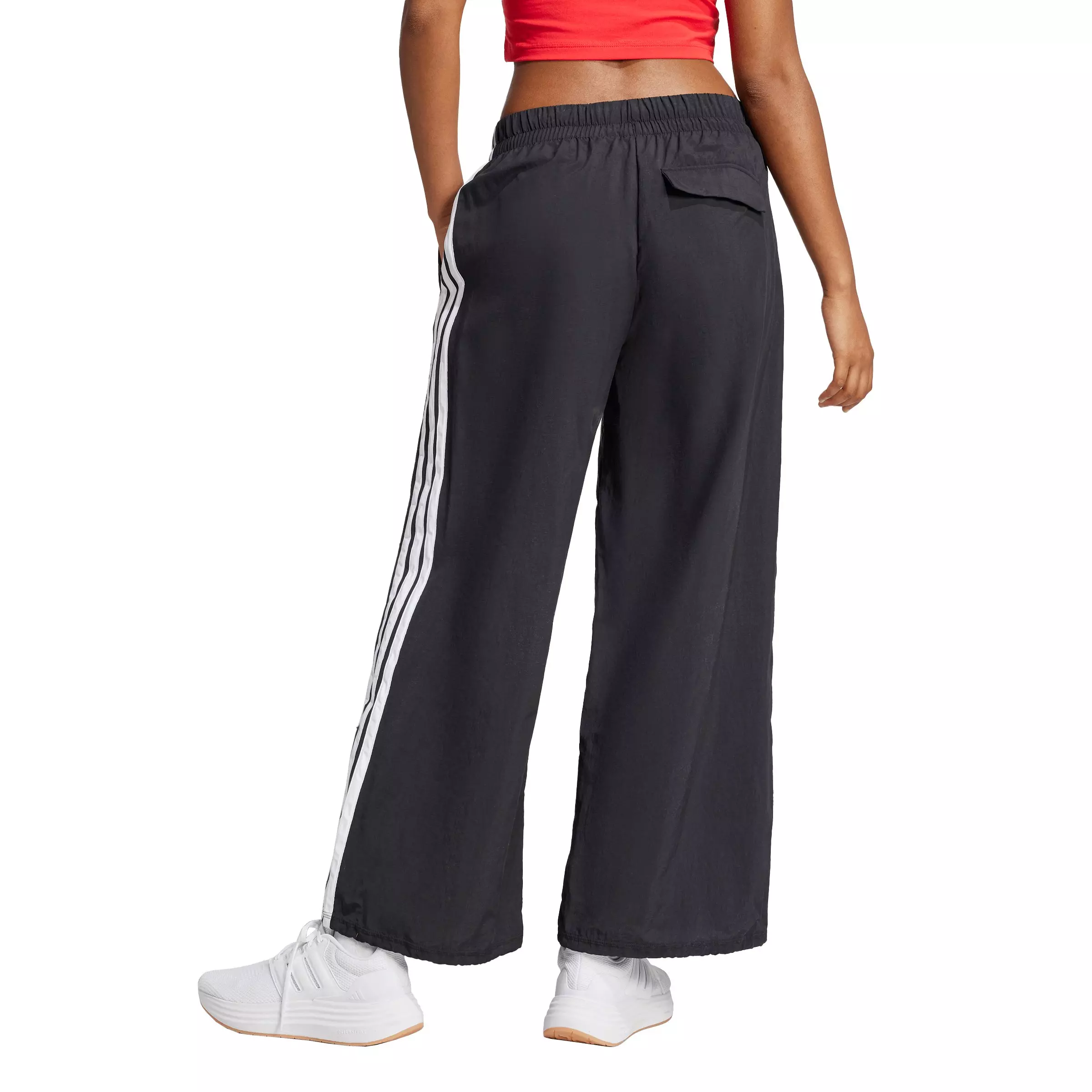 adidas Women's Essentials 3-Stripes Lifestyle Woven Parachute Pants - Black - BLACK