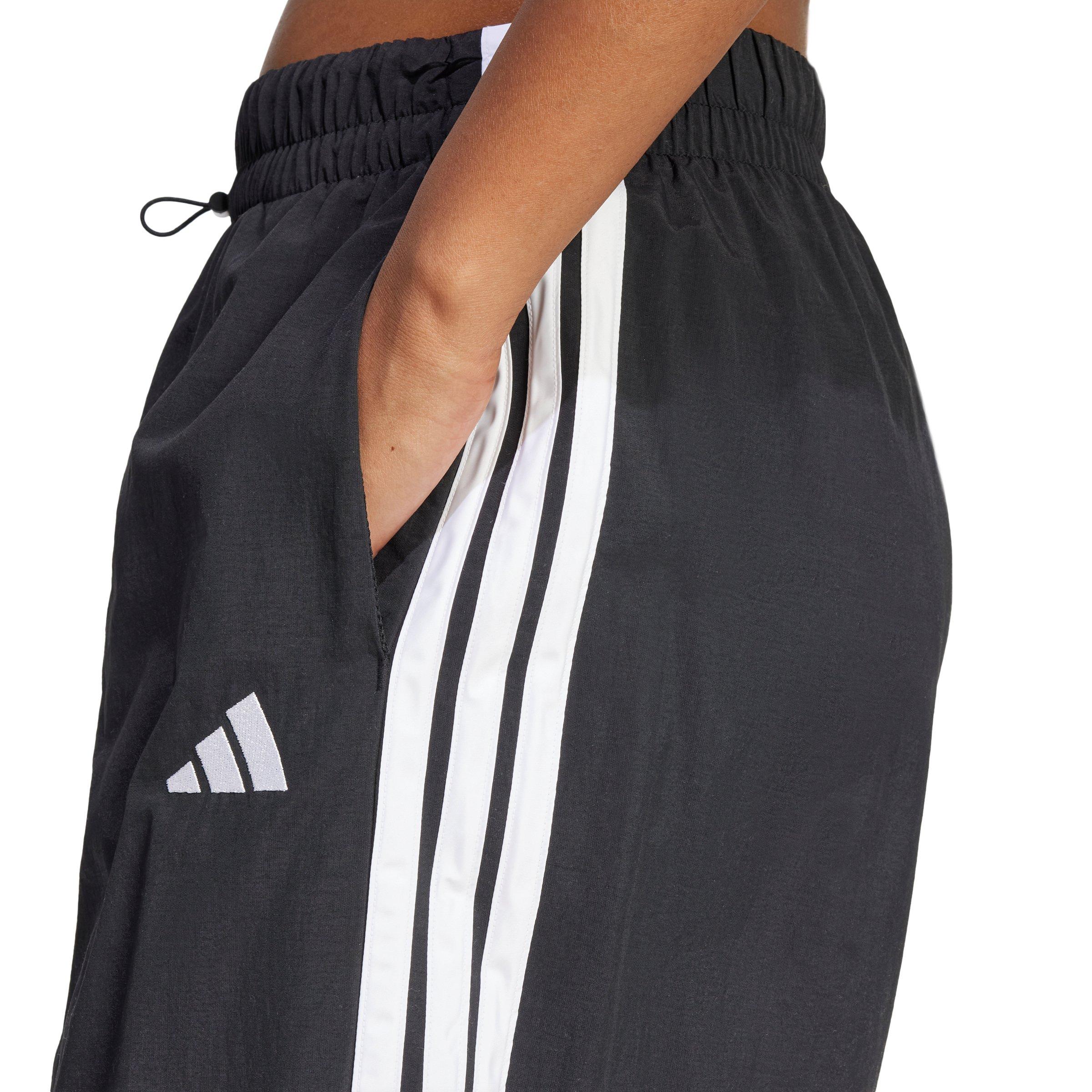 adidas Women's Essentials 3-Stripes Lifestyle Woven Parachute Pants - Black - BLACK Thumbnail View 3