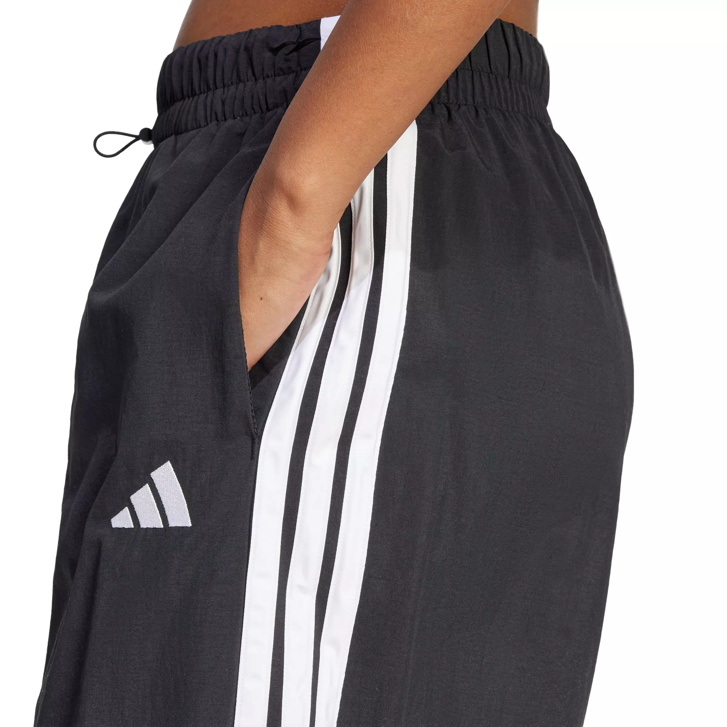 adidas Women's Essentials 3-Stripes Lifestyle Woven Parachute Pants - Black - BLACK