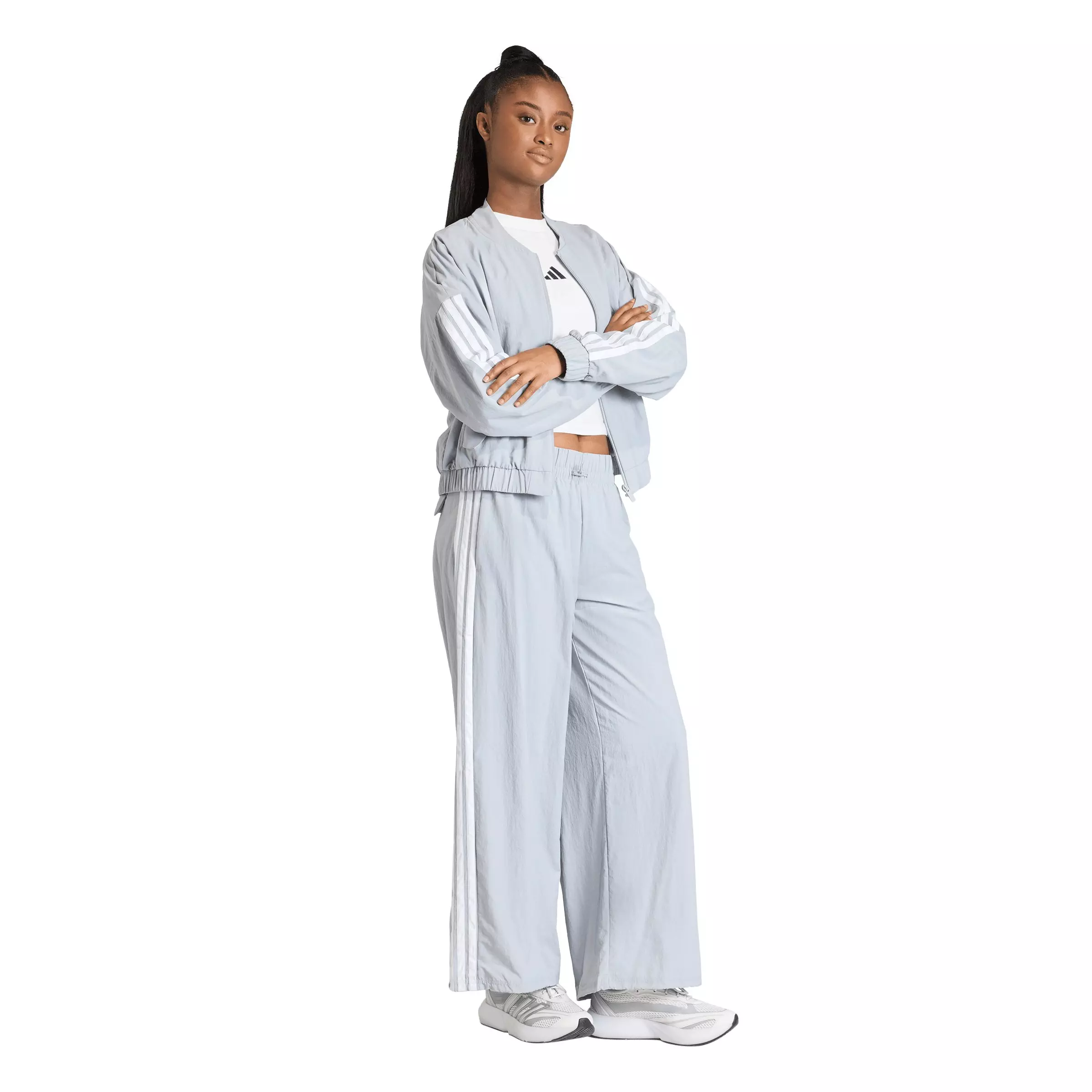 adidas Women's Essentials 3-Stripes Lifestyle Woven Parachute Pants - Silver - SILVER