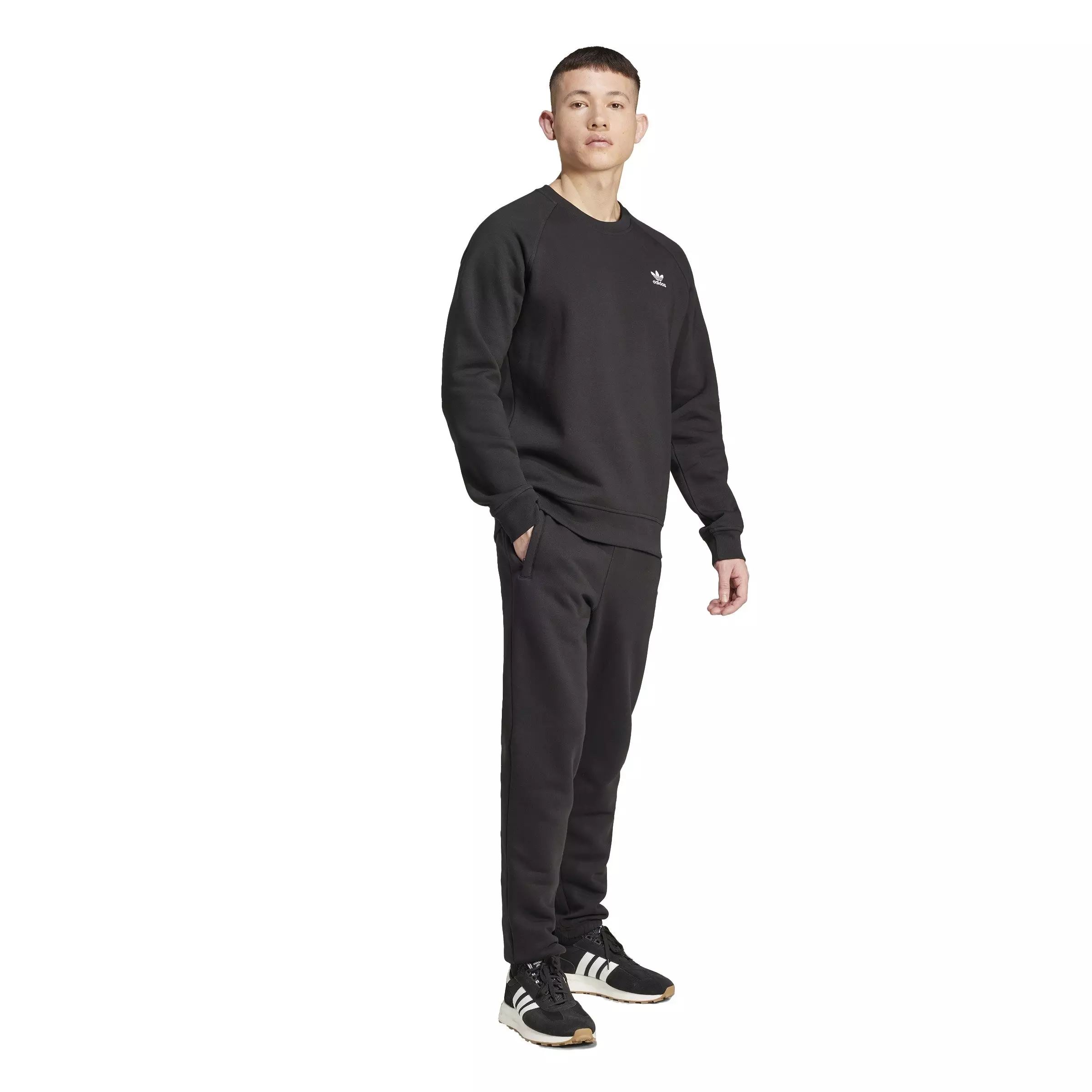 adidas Originals Men's Trefoil Essentials Lifestyle Crew Sweatshirt - Black - BLACK