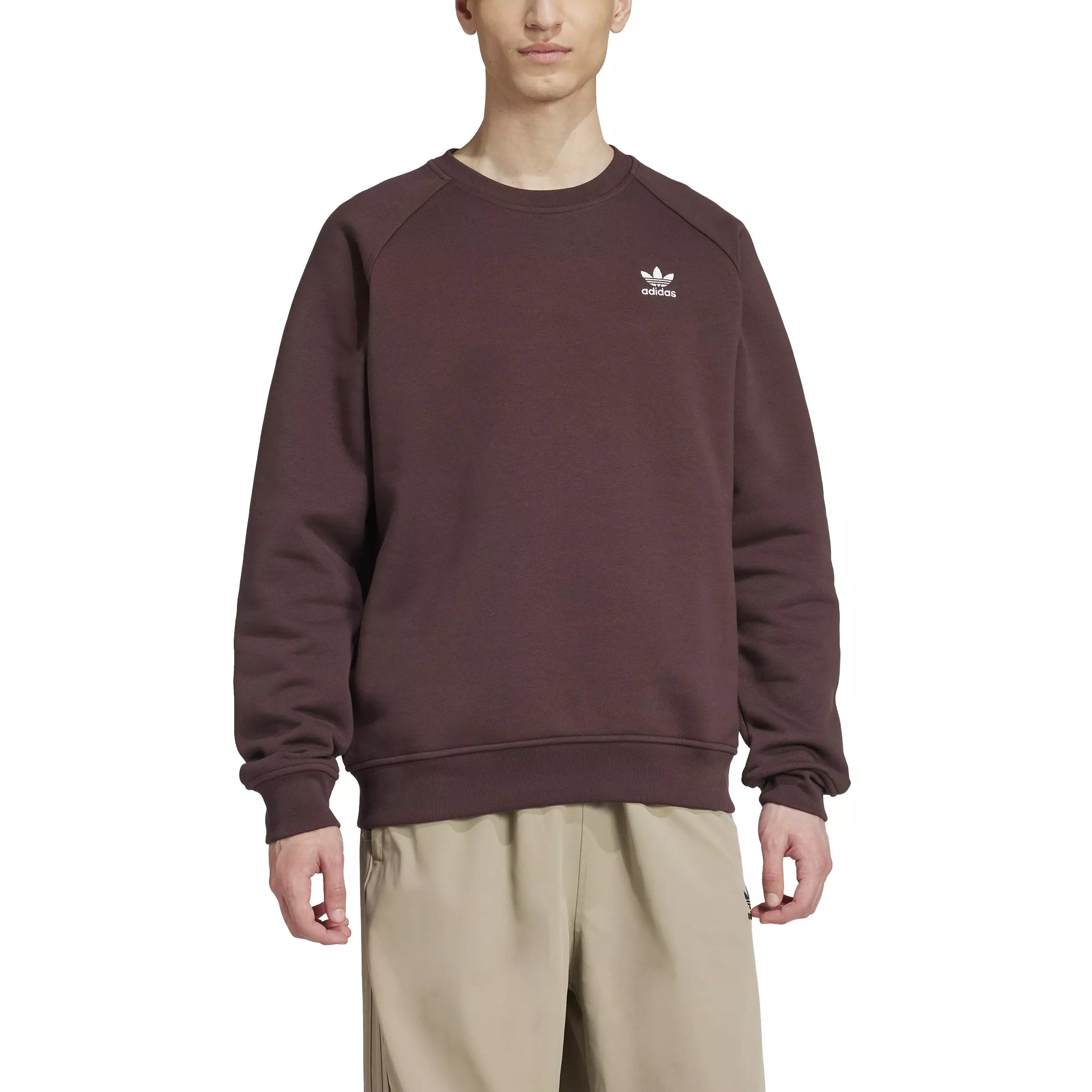 adidas Originals Men's Trefoil Essentials Lifestyle Crew Sweatshirt -Brown - BROWN