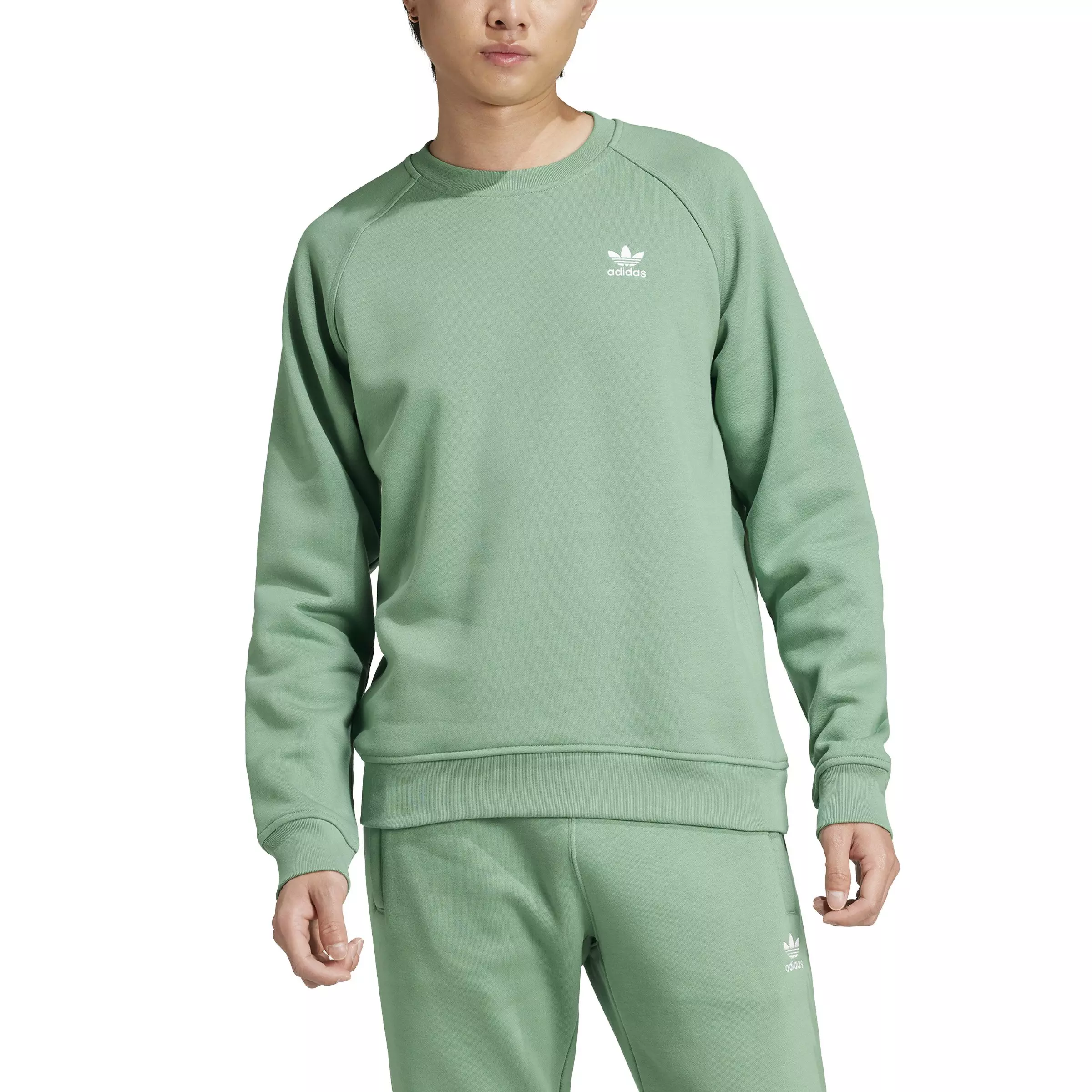 adidas Originals Men's Trefoil Essentials Lifestyle Crew Sweatshirt -Green - GREEN