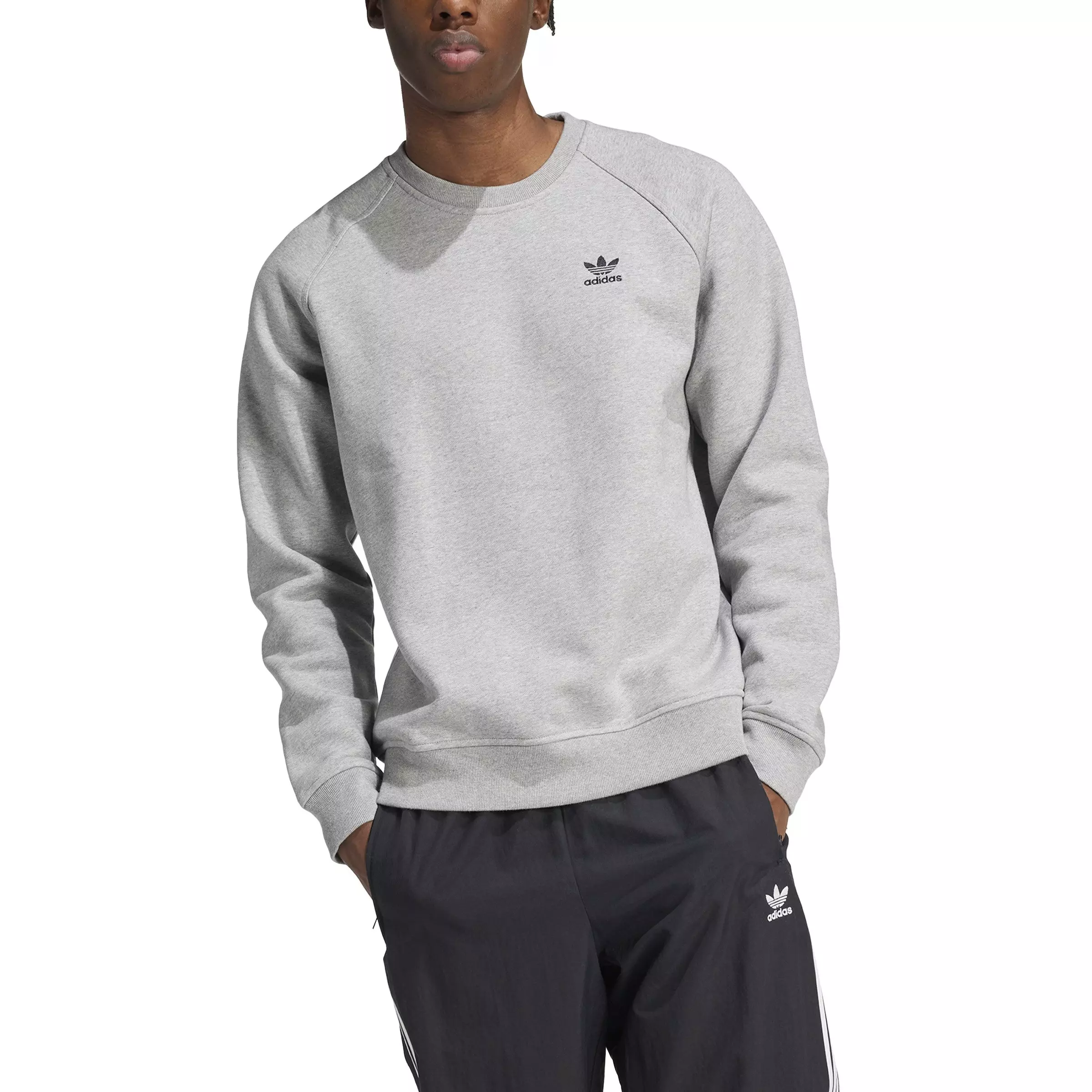 adidas Originals Men's Trefoil Essentials Lifestyle Crew Sweatshirt -Grey - GREY