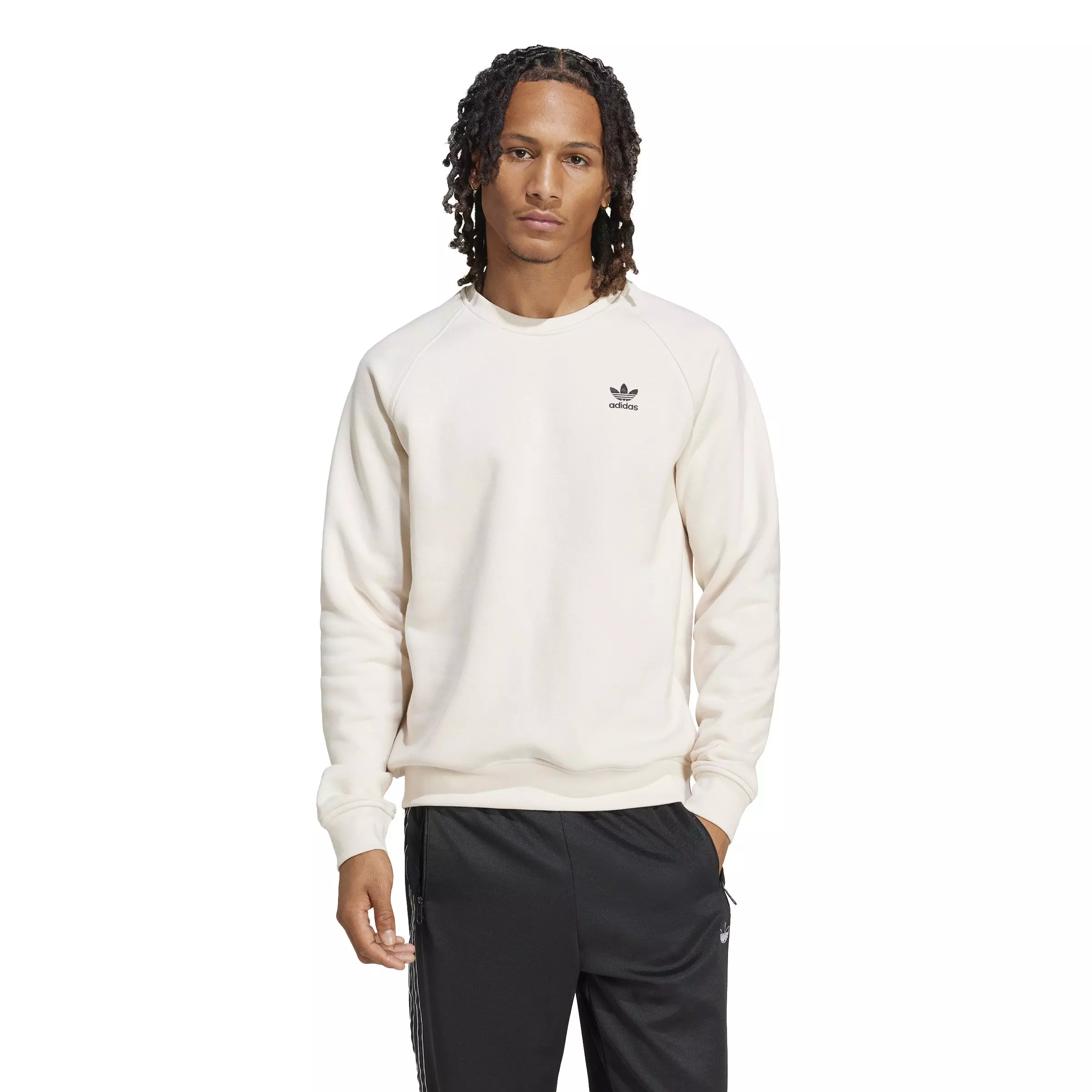 adidas Originals Men's Trefoil Essentials Lifestyle Crew Sweatshirt -White - WHITE