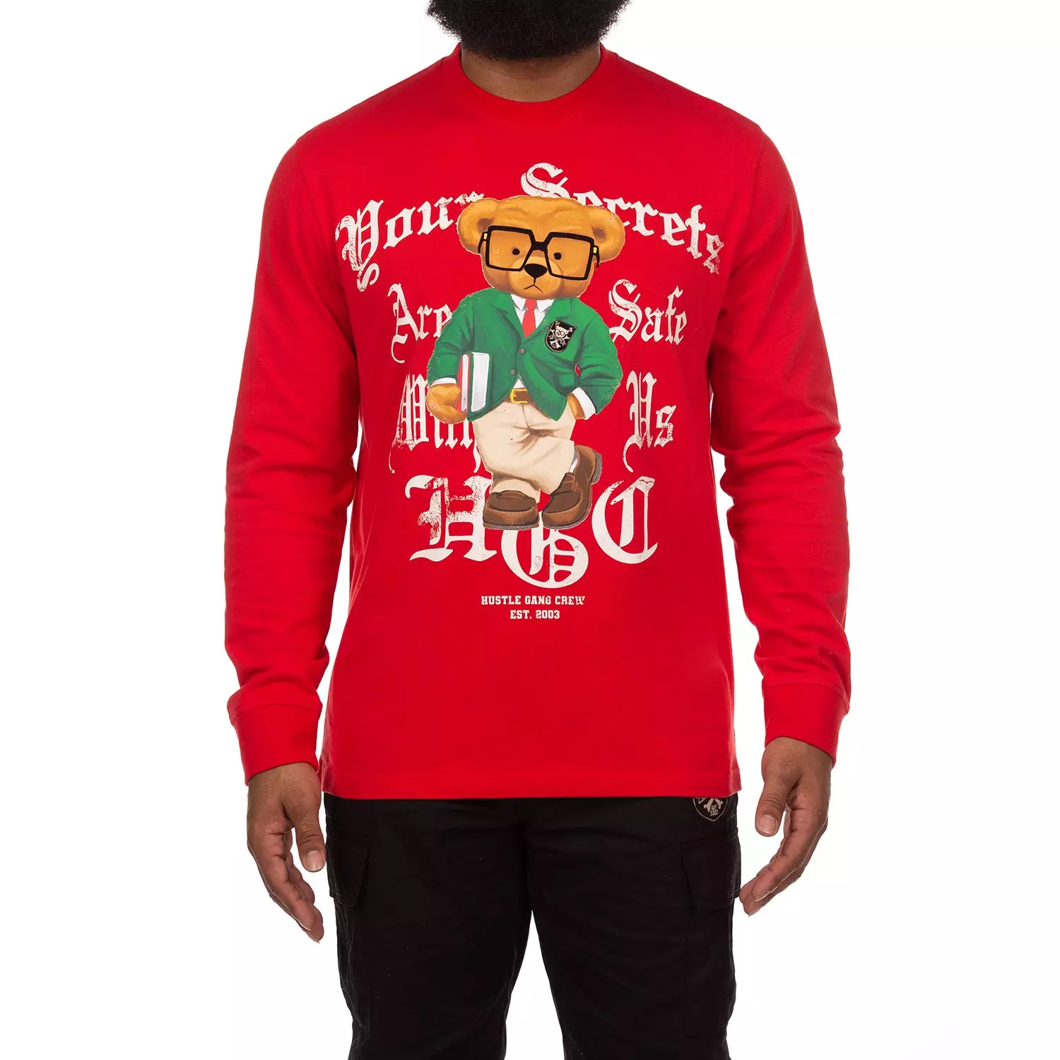 Hustle Gang Men's Secrets Long Sleeve Knit Tee - RED