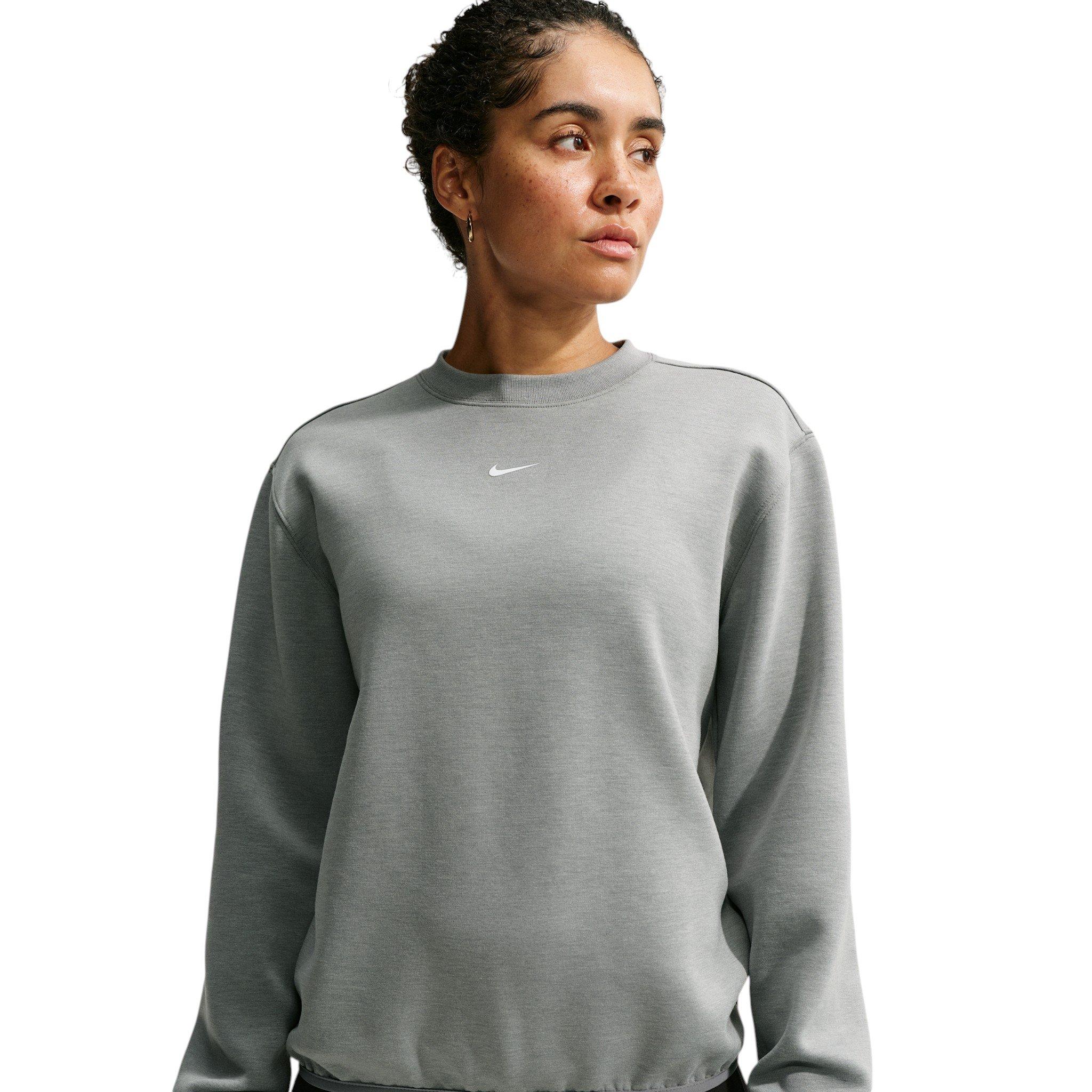 Nike Women's Studio Fleece Sport Dri-FIT Crewneck Sweatshirt - Grey/White - GREY/WHITE
