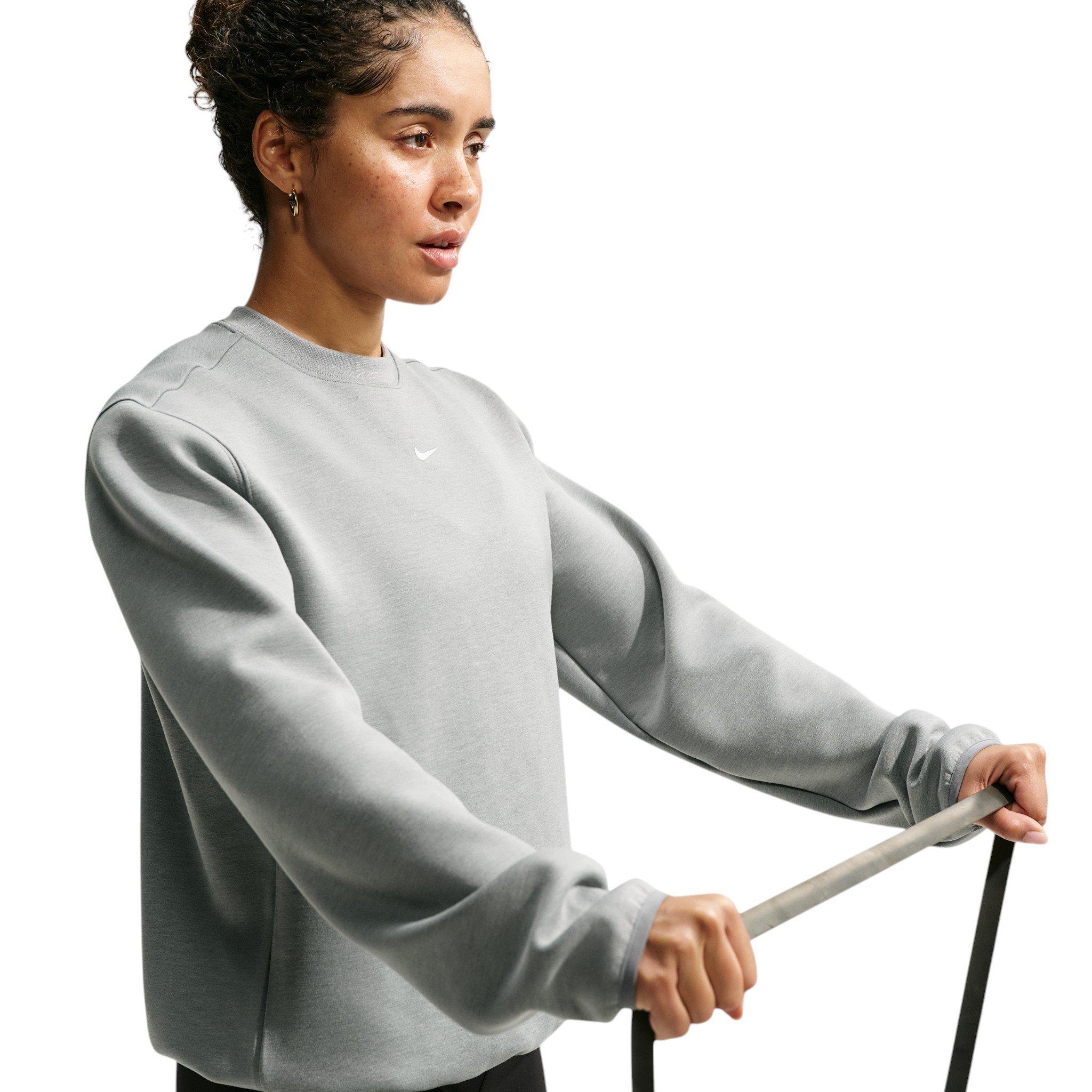 Nike Women's Studio Fleece Sport Dri-FIT Crewneck Sweatshirt - Grey/White - GREY/WHITE