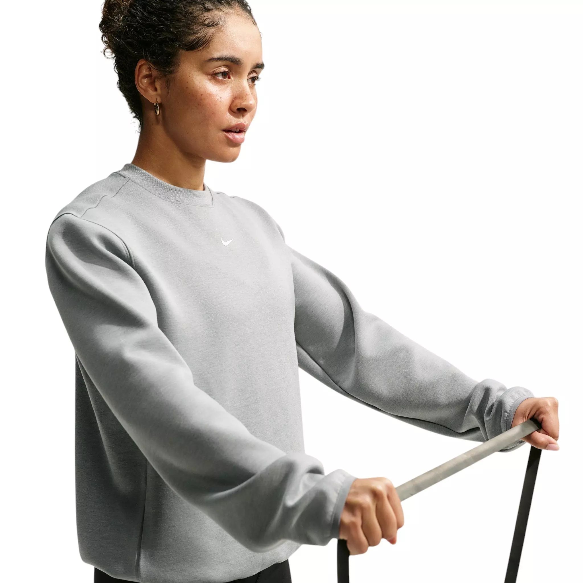 Nike Women's Studio Fleece Sport Dri-FIT Crewneck Sweatshirt - Grey/White - GREY/WHITE