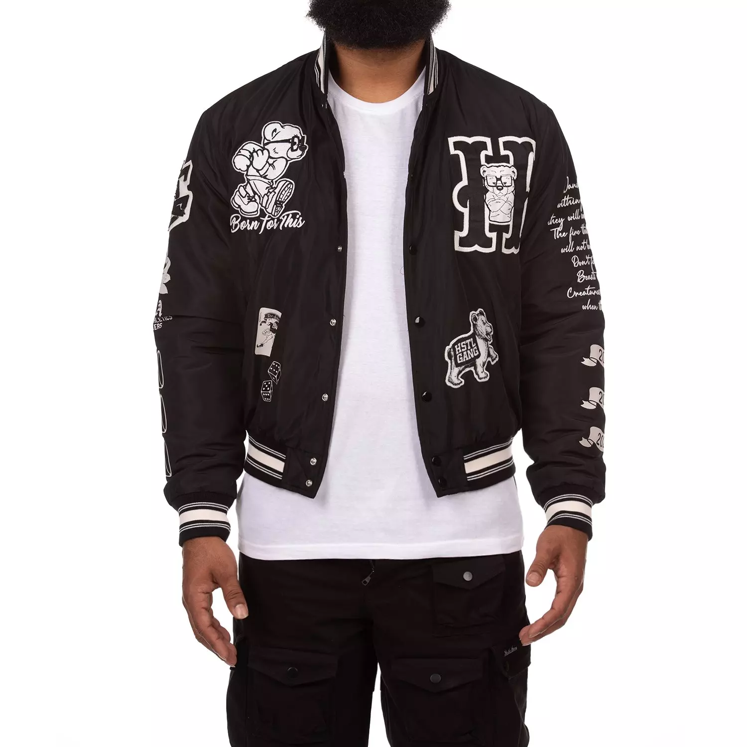 Hustle Gang Men's International Varsity Jacket - BLACK