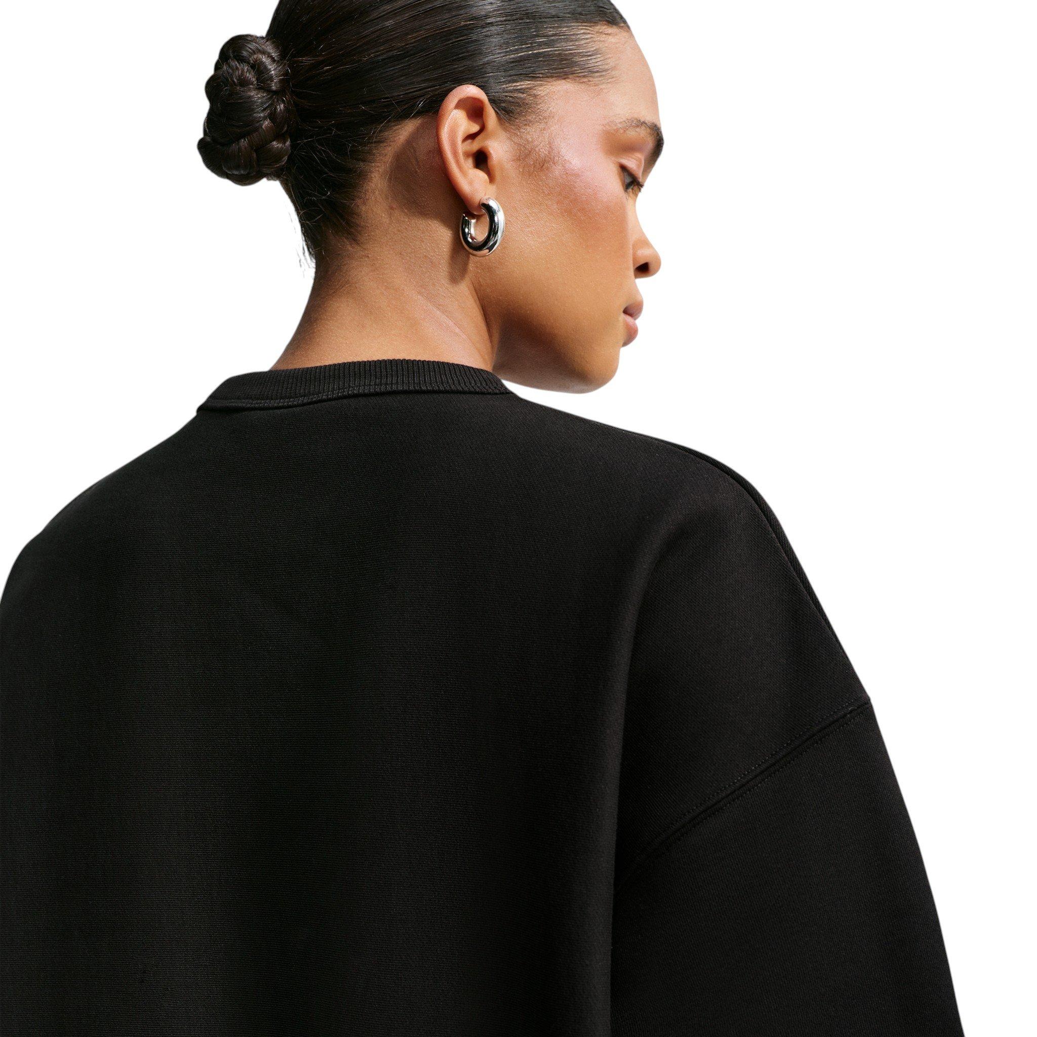 Nike Women's Studio Fleece Heavyweight Oversized Crewneck - Black/Off-White - BLACK/OFF-WHITE