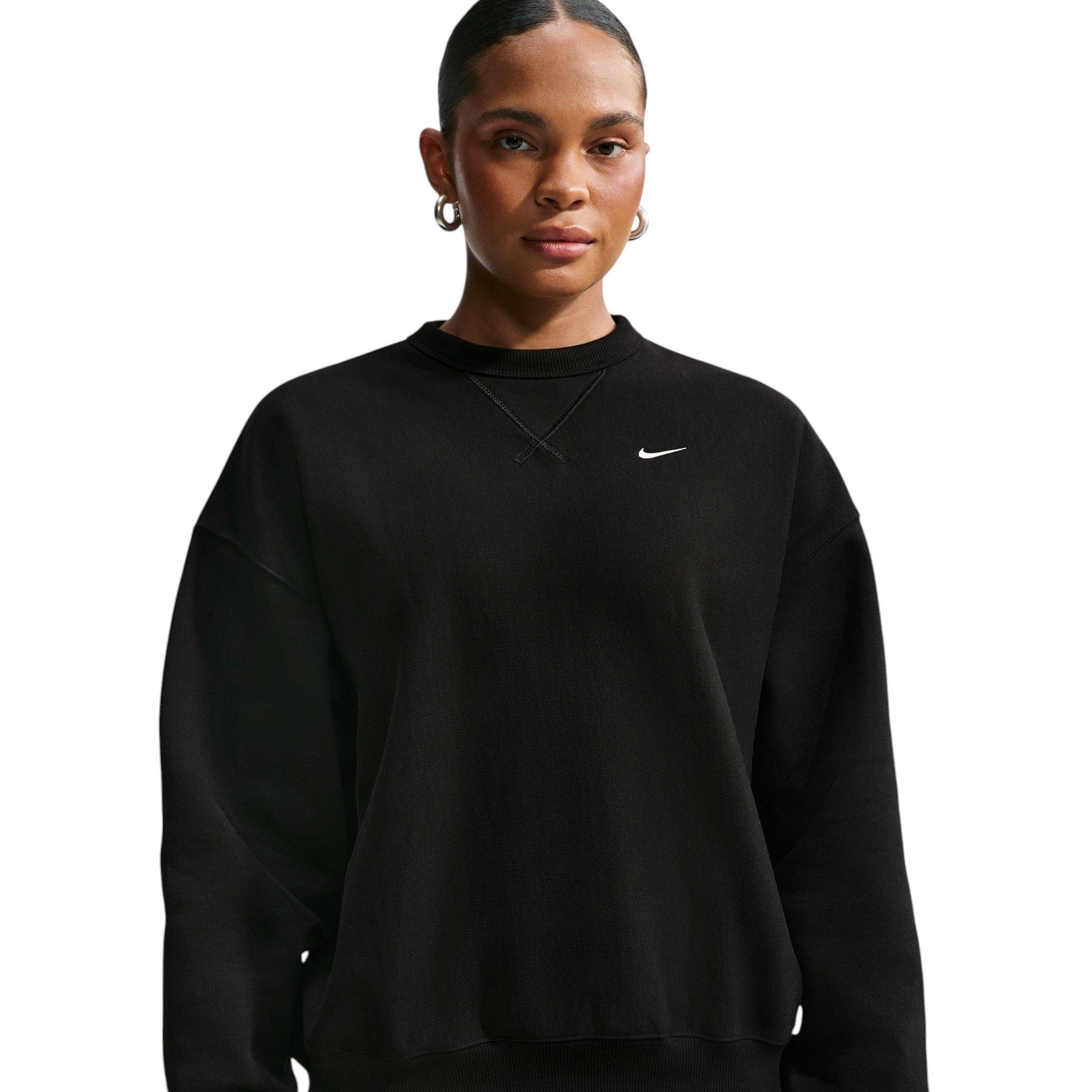 Nike Women's Studio Fleece Heavyweight Oversized Crewneck - Black/Off-White - BLACK/OFF-WHITE