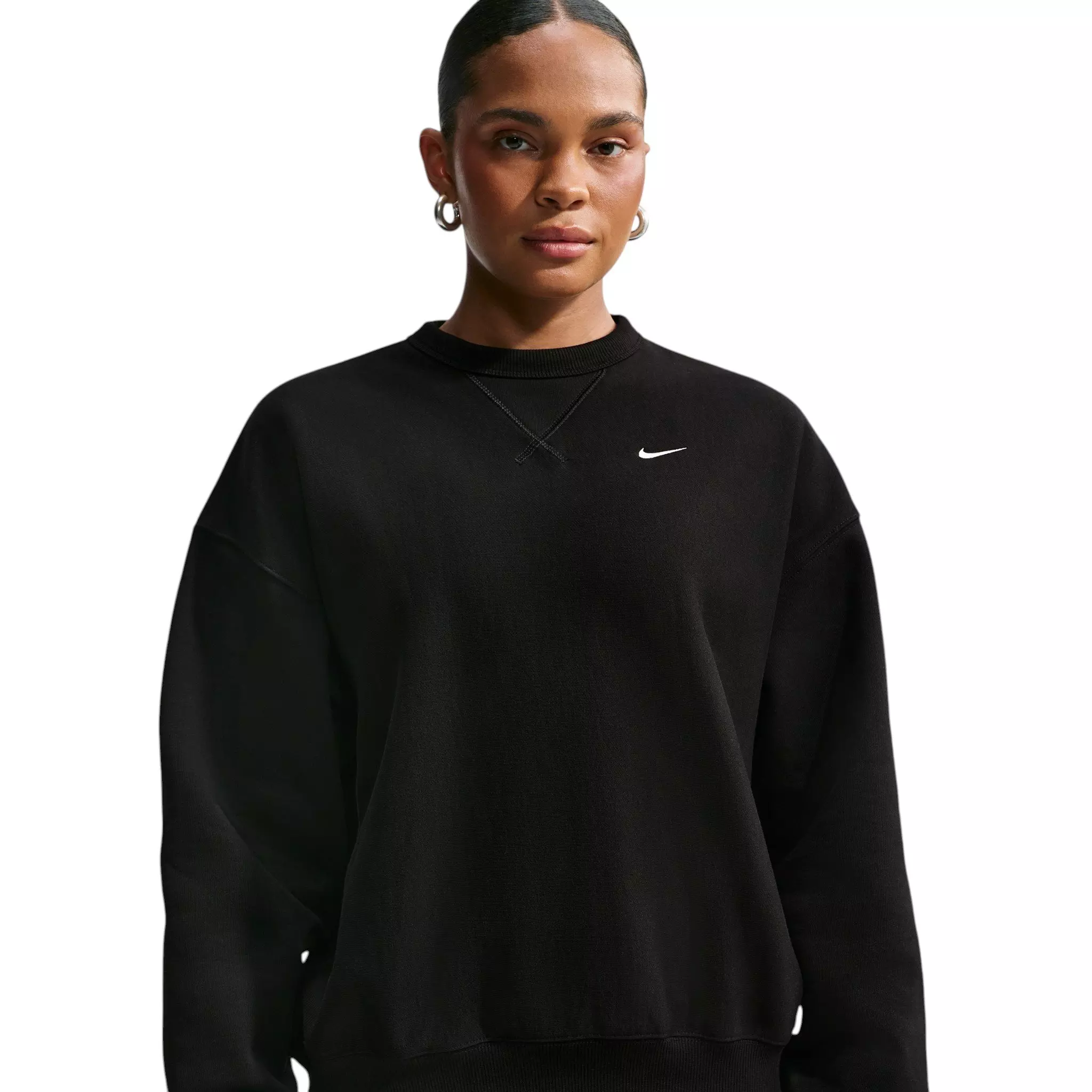 Nike Women's Studio Fleece Heavyweight Oversized Crewneck - Black/Off-White - BLACK/OFF-WHITE