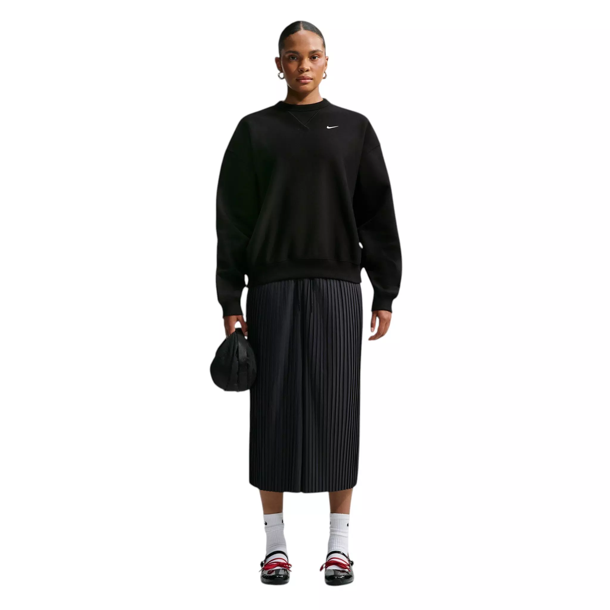 Nike Women's Studio Fleece Heavyweight Oversized Crewneck - Black/Off-White - BLACK/OFF-WHITE