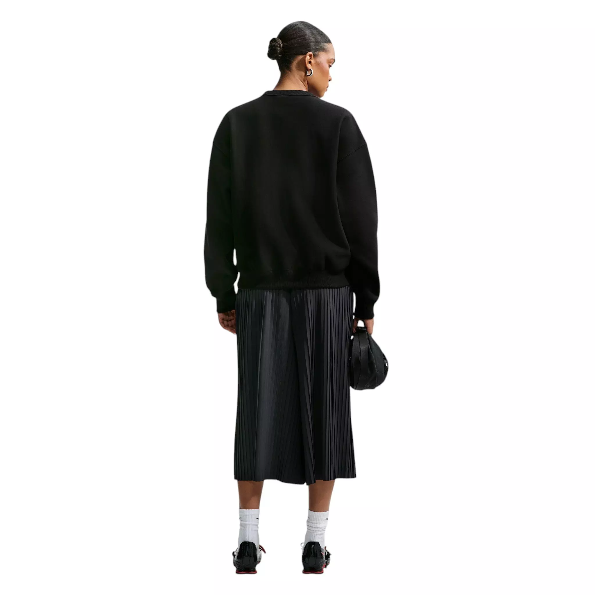 Nike Women's Studio Fleece Heavyweight Oversized Crewneck - Black/Off-White - BLACK/OFF-WHITE
