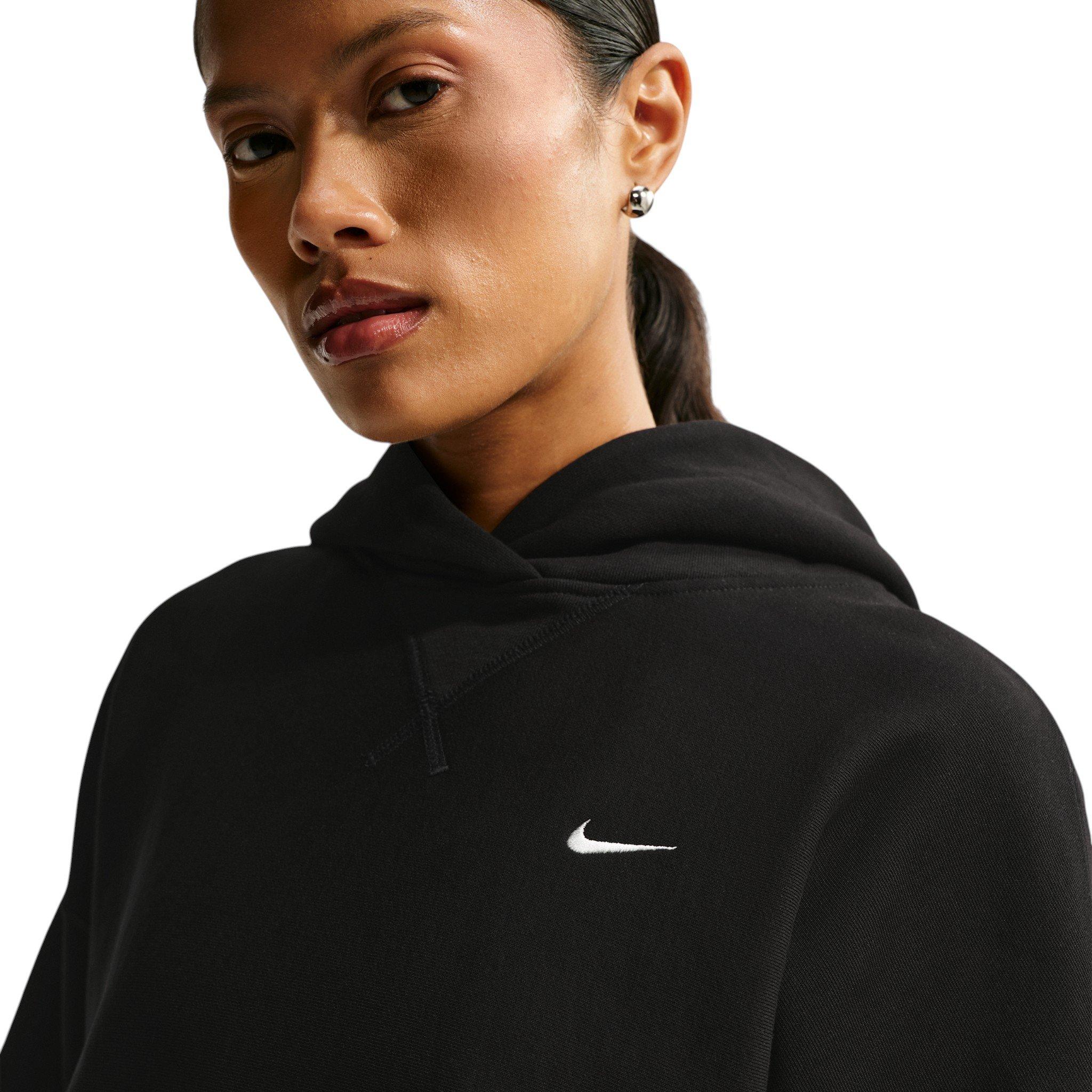 Nike Women's Studio Fleece Heavyweight Oversized Pullover Hoodie - Black/Off-White - BLACK/OFF-WHITE