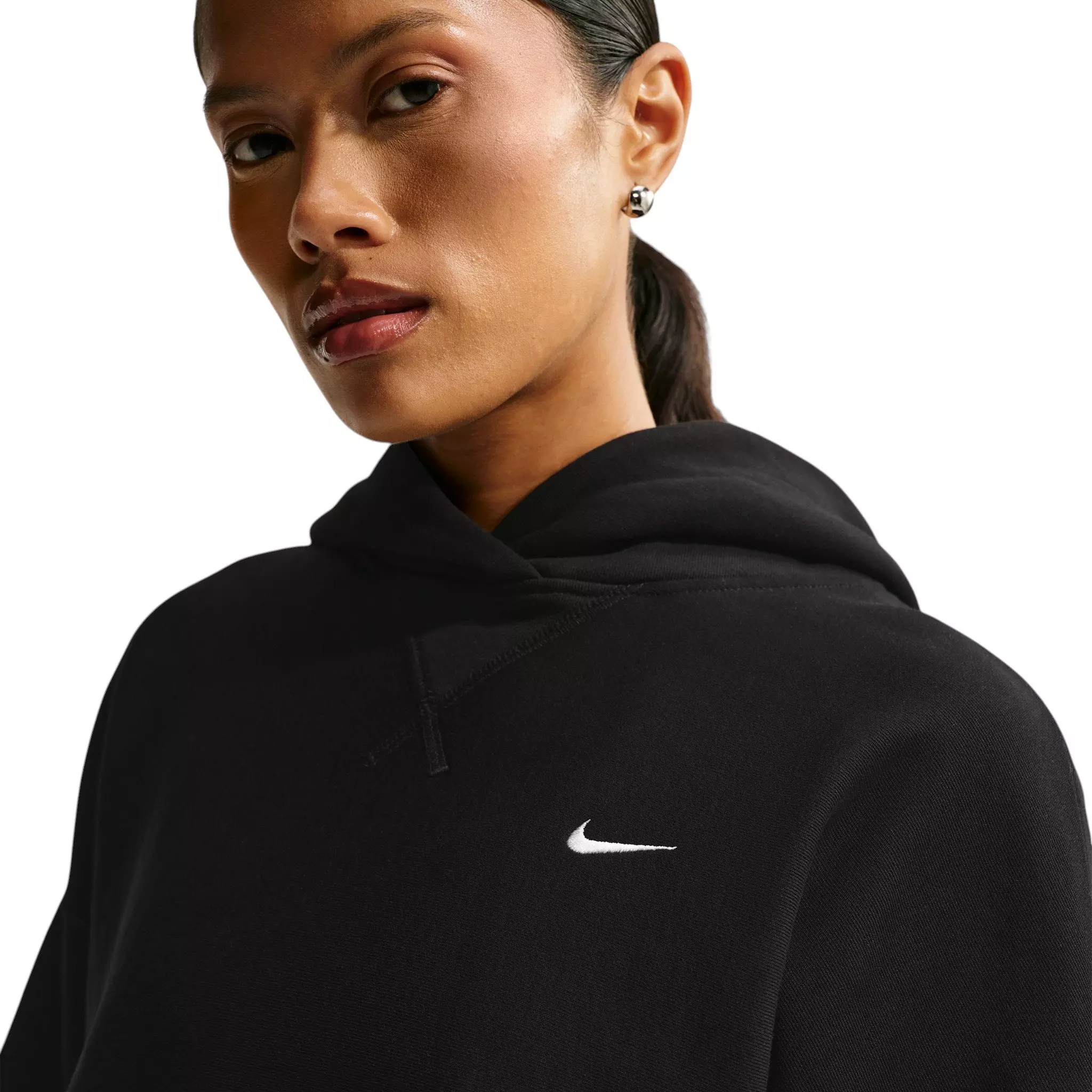 Nike Women's Studio Fleece Heavyweight Oversized Pullover Hoodie - Black/Off-White - BLACK/OFF-WHITE