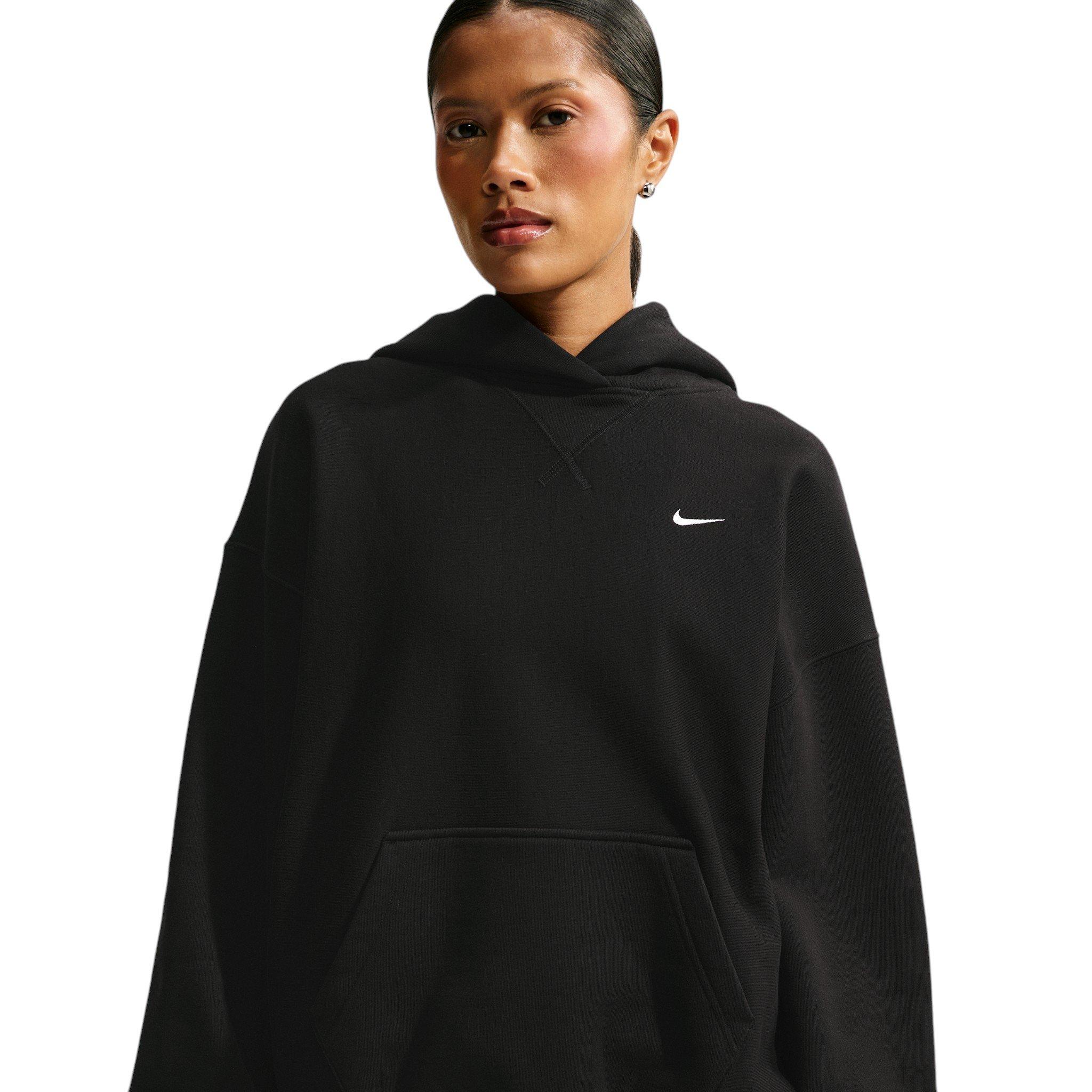 Nike Women's Studio Fleece Heavyweight Oversized Pullover Hoodie - Black/Off-White - BLACK/OFF-WHITE