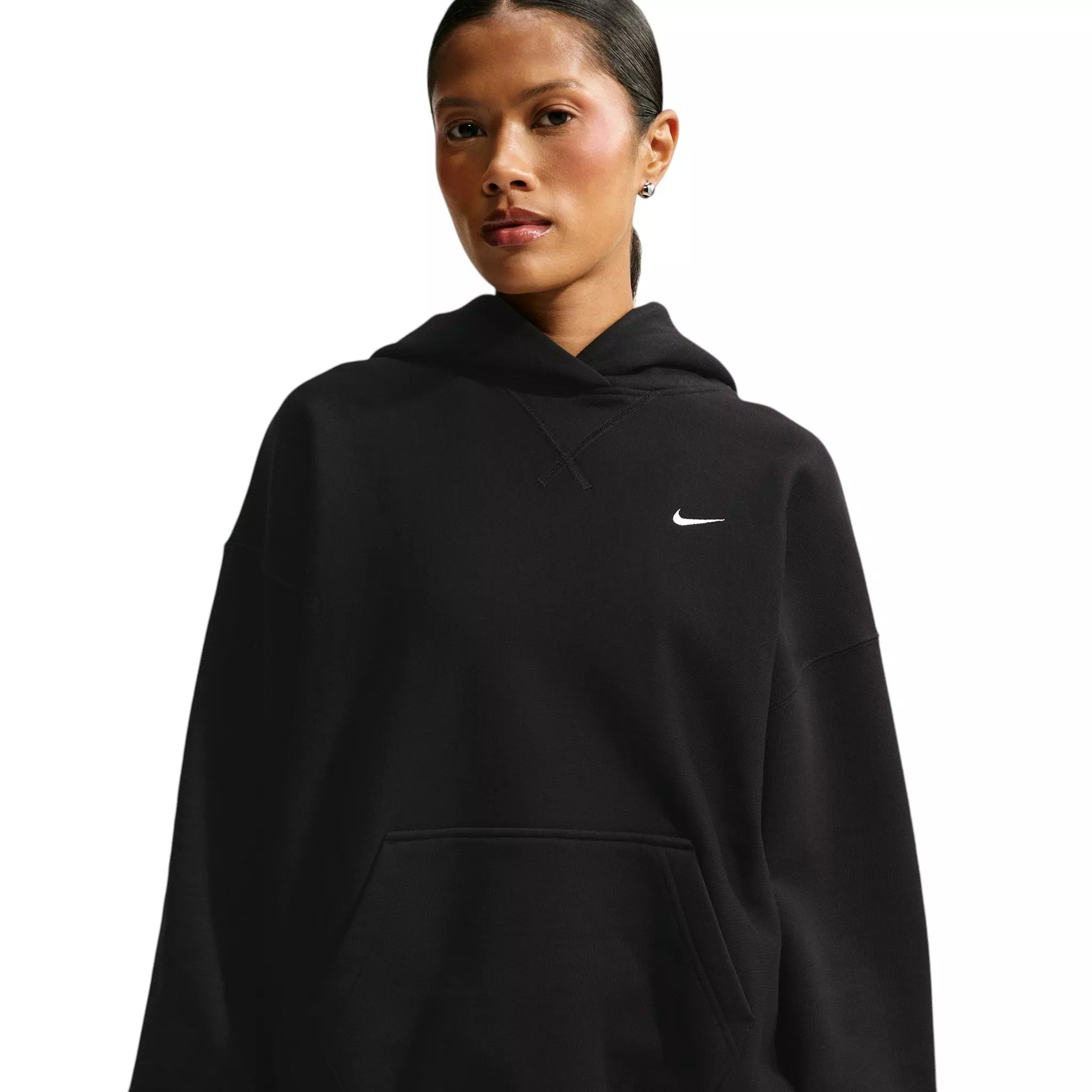 Nike Women's Studio Fleece Heavyweight Oversized Pullover Hoodie - Black/Off-White - BLACK/OFF-WHITE