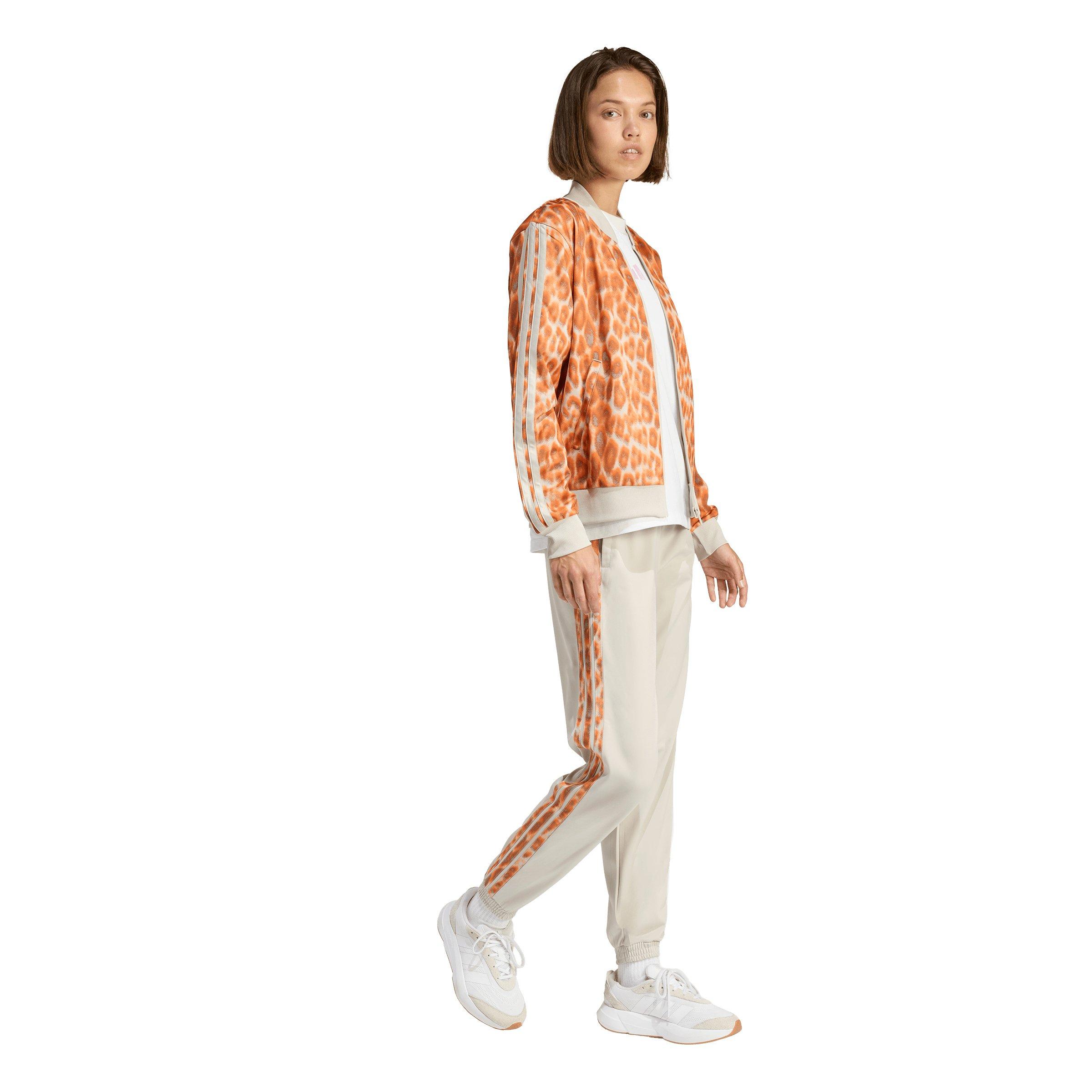 adidas Women's Tricot Leopard Print 3-Stripes Track Pants - Beige - BEIGE Thumbnail View 5