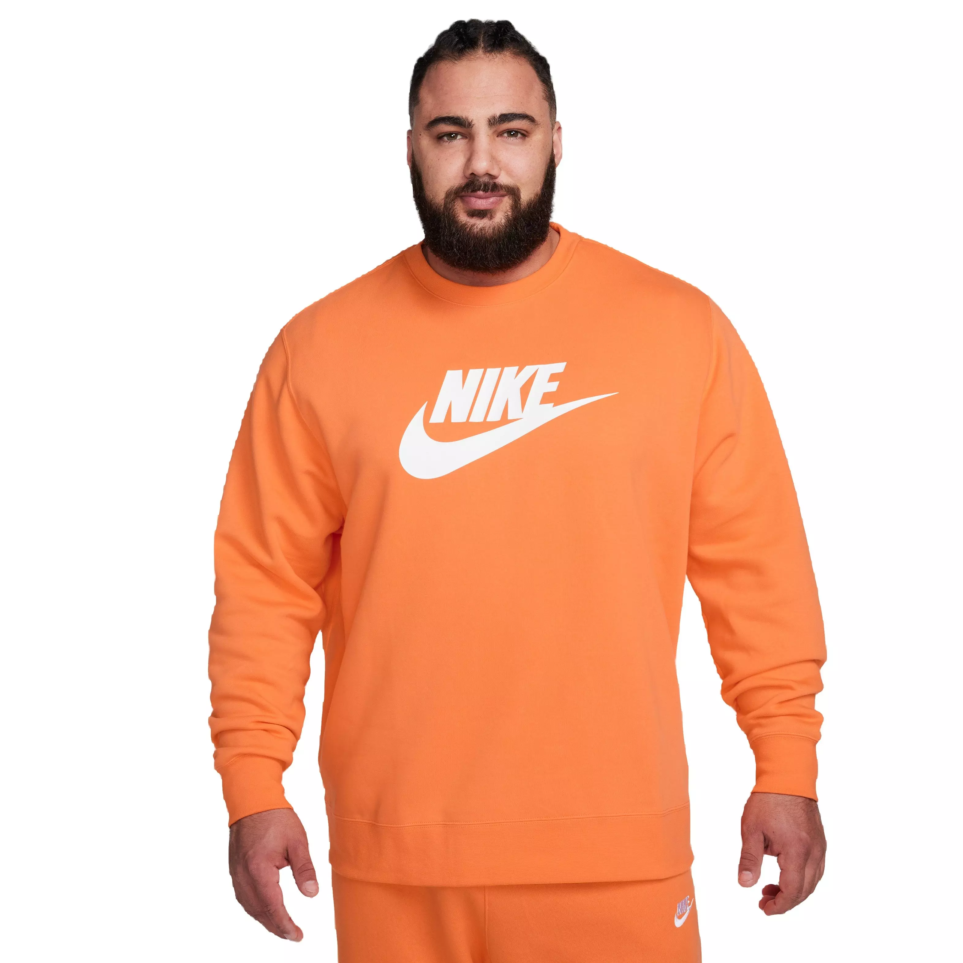 Nike Men's Sportswear Club Fleece Graphic Crew-Orange - ORANGE