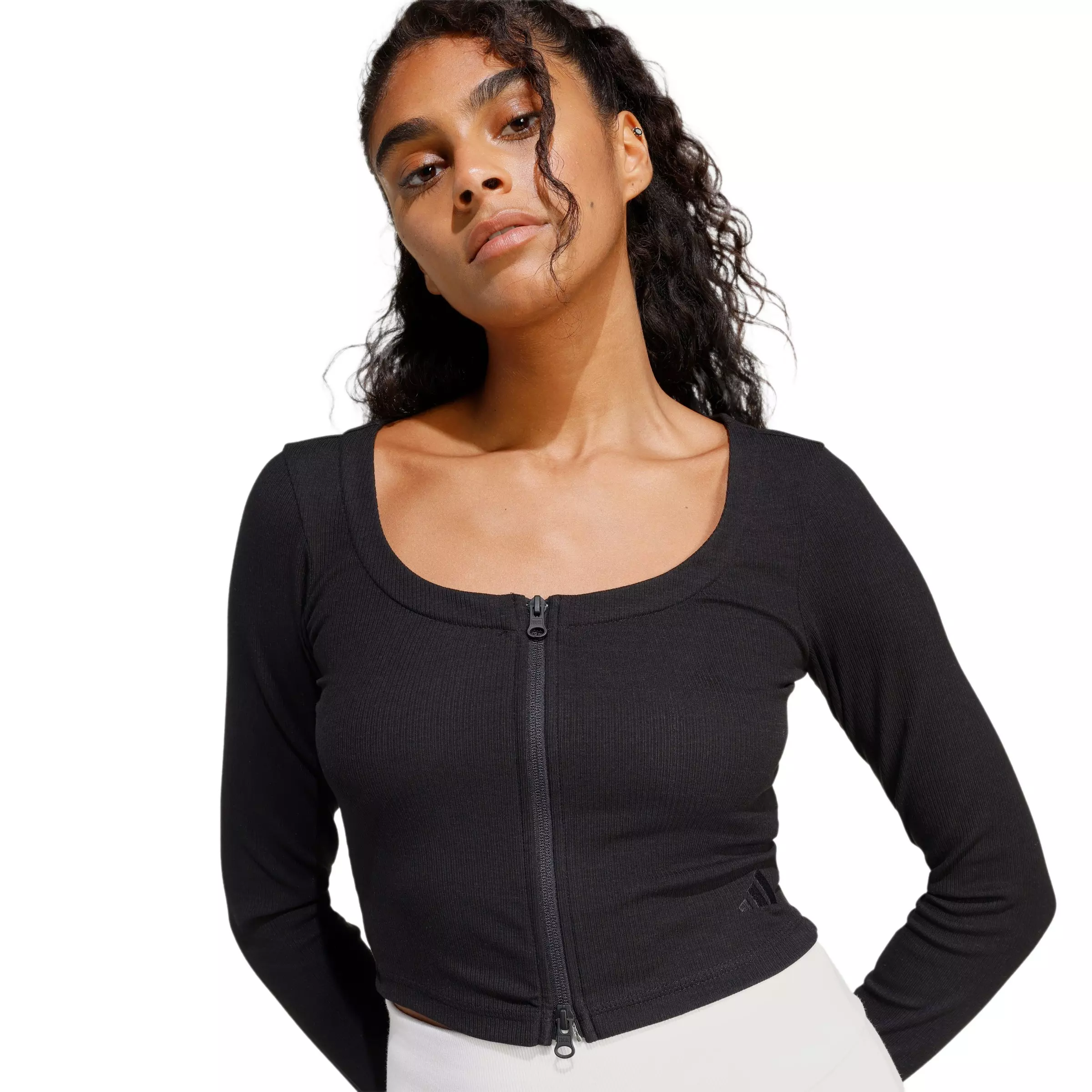 adidas Women's Seasonal Essentials Rib Cardigan -Black - BLACK