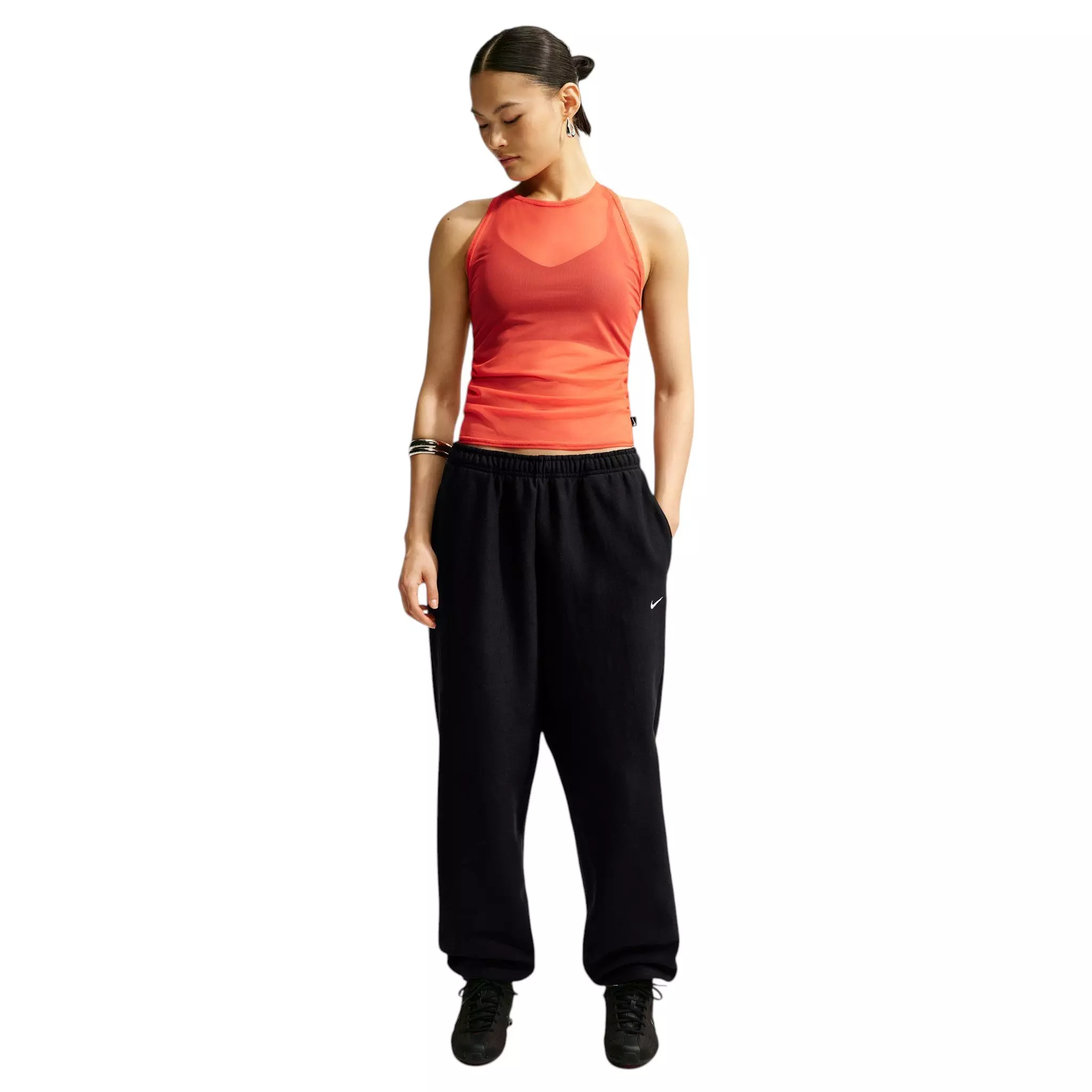 Nike Women's Studio Fleece Heavyweight Oversized High-Rise Joggers - Black/Off-White - BLACK/OFF-WHITE