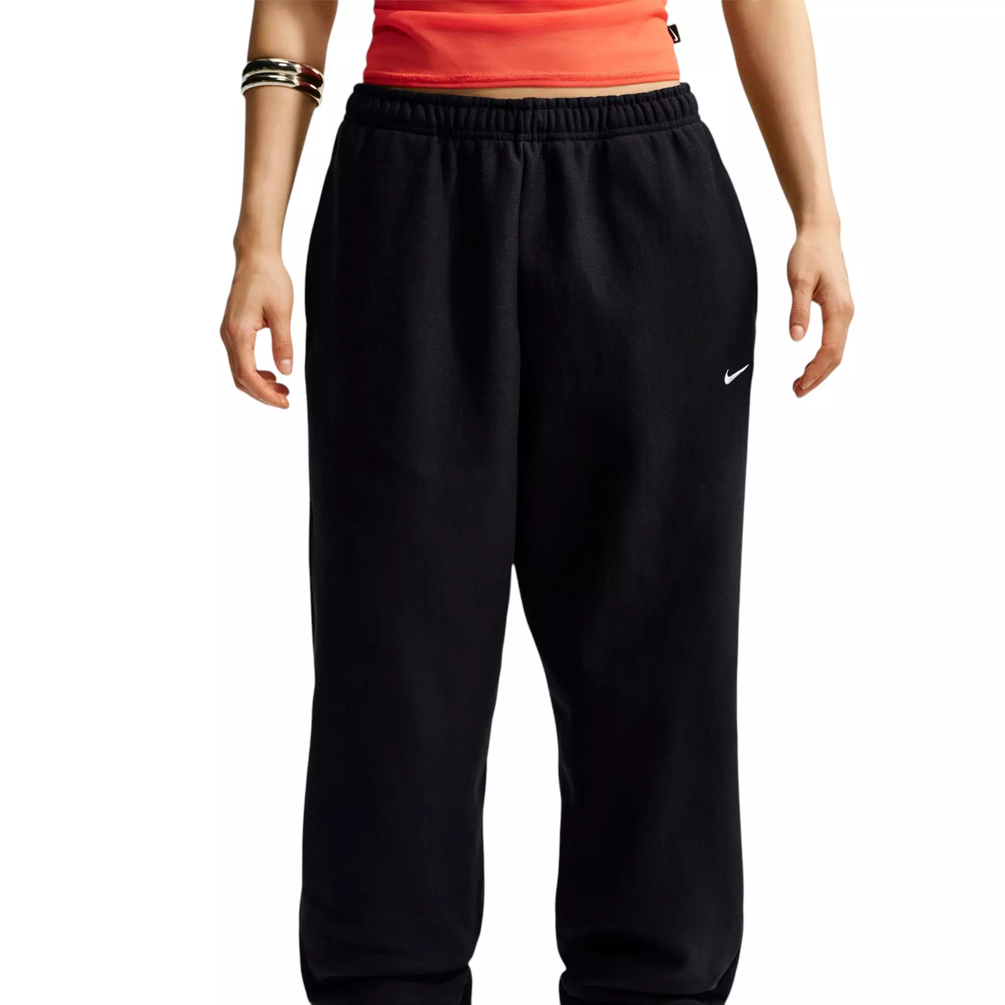 Nike Women's Studio Fleece Heavyweight Oversized High-Rise Joggers - Black/Off-White - BLACK/OFF-WHITE