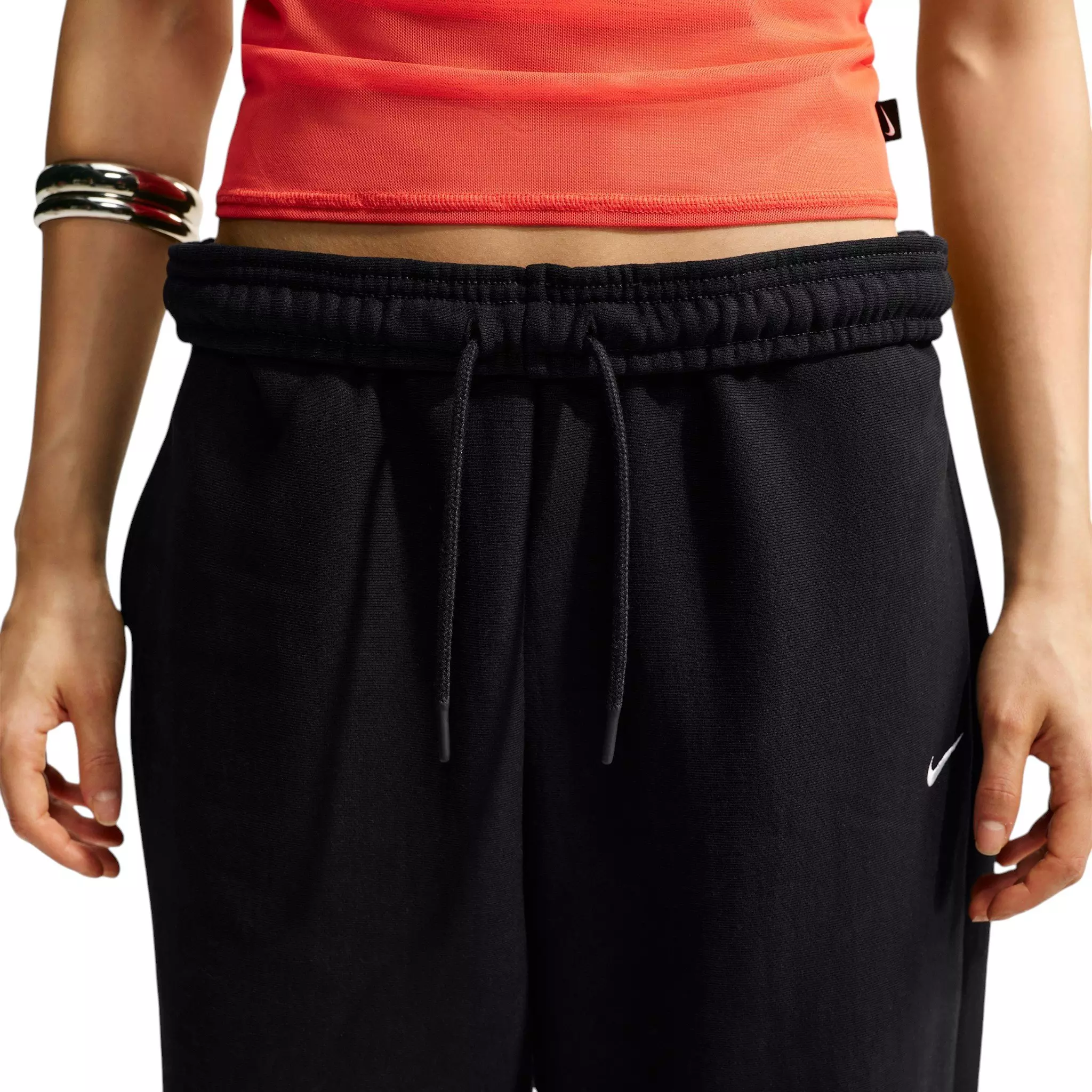 Nike Women's Studio Fleece Heavyweight Oversized High-Rise Joggers - Black/Off-White - BLACK/OFF-WHITE