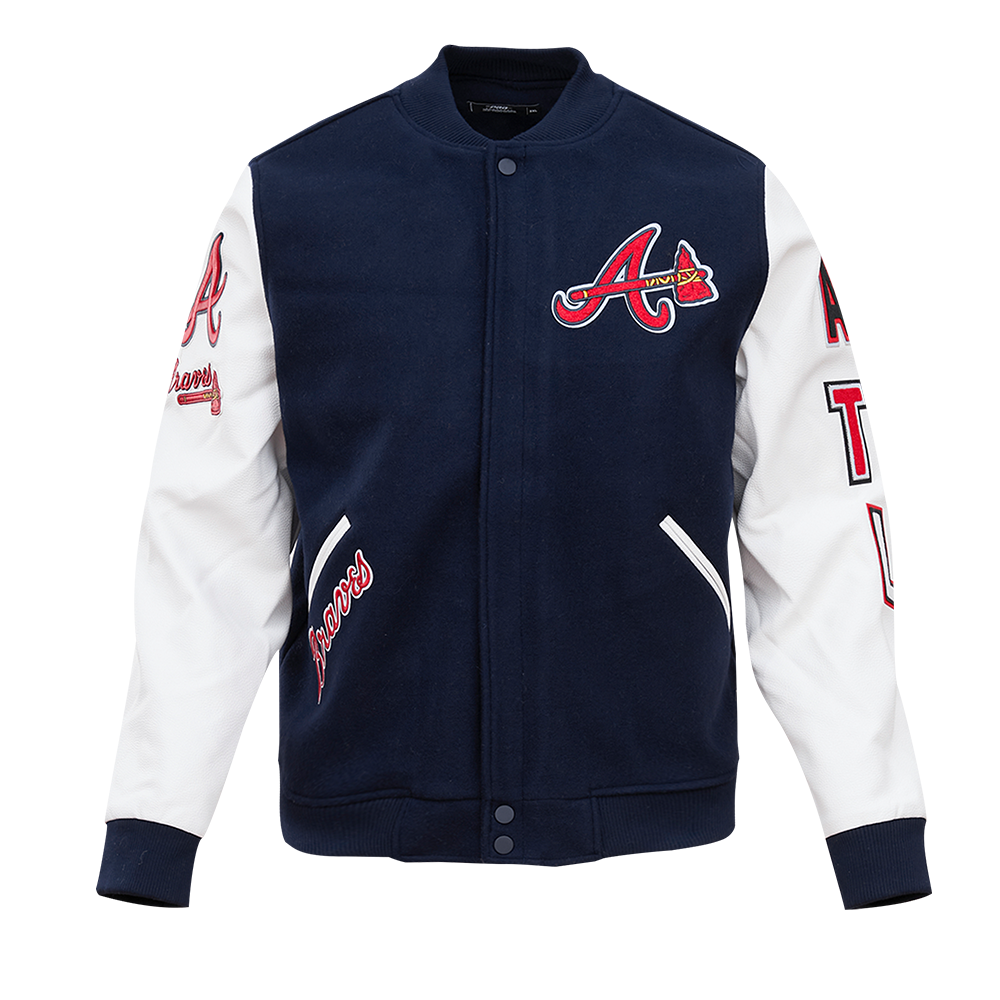 Pro Standard Men's Atlanta Braves Classic Wool Varsity Jacket - Navy - NAVY Thumbnail View 1
