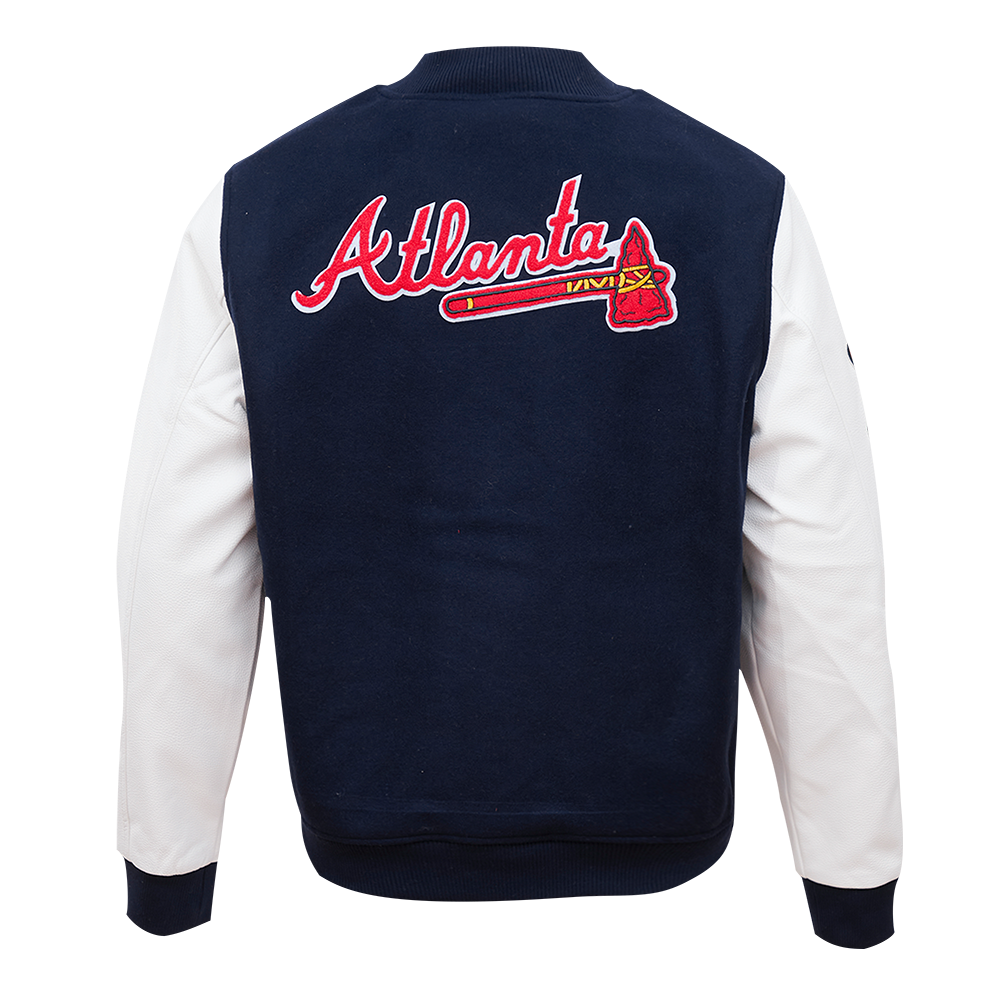 Pro Standard Men's Atlanta Braves Classic Wool Varsity Jacket - Navy - NAVY Thumbnail View 2