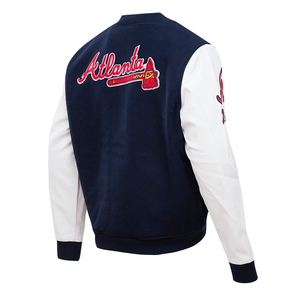 Pro Standard Men's Atlanta Braves Classic Wool Varsity Jacket - Navy - NAVY Thumbnail View 3