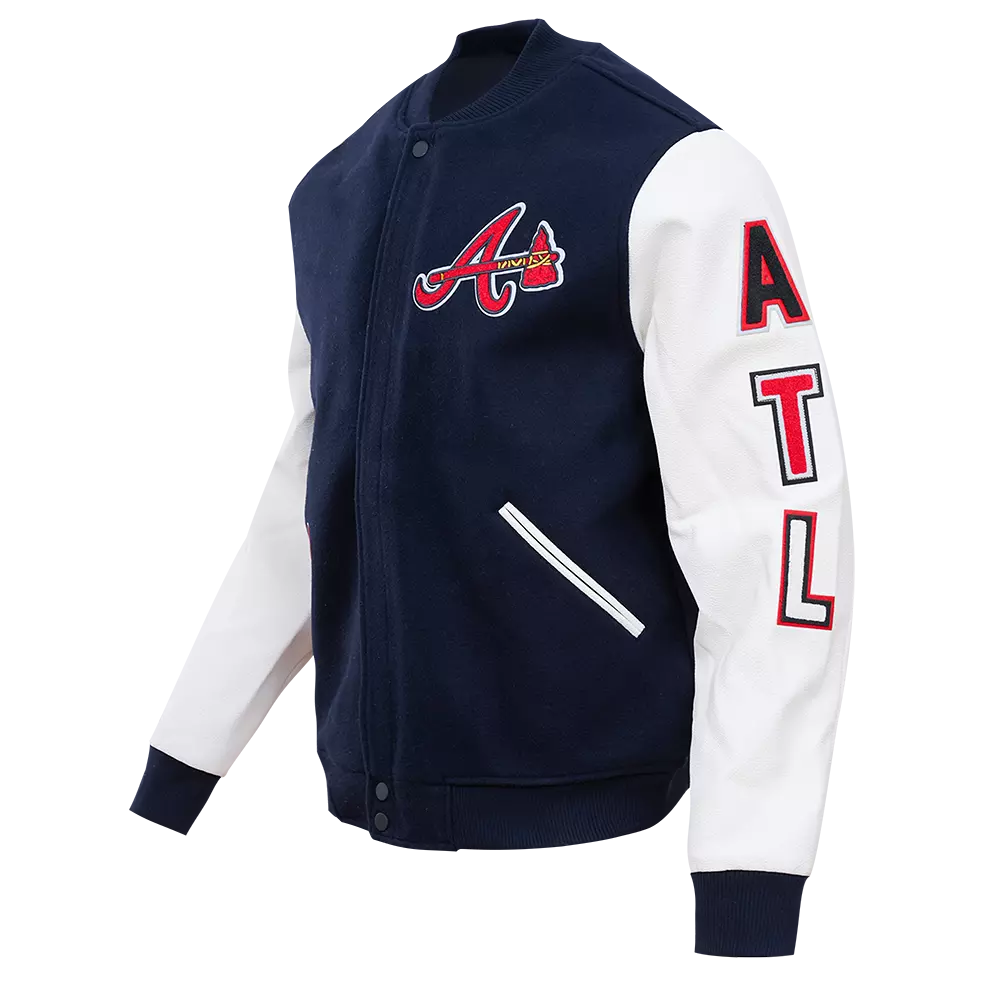 Pro Standard Men's Atlanta Braves Classic Wool Varsity Jacket - Navy - NAVY