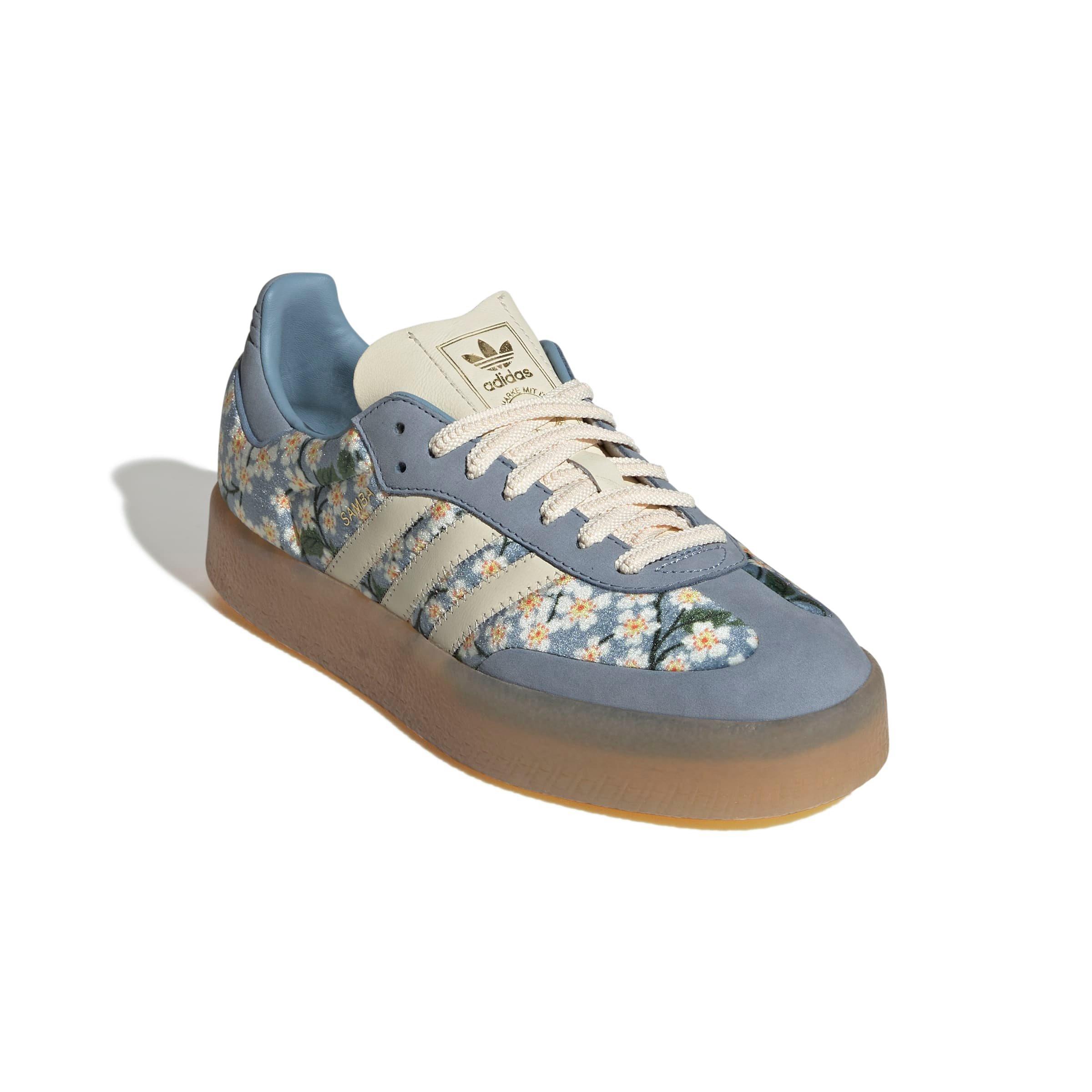 adidas Originals Sambae X Liberty London "Cream White/Tactile Blue/Gold Metallic" Women's Shoe - WHITE/BLUE/GOLD Thumbnail View 3