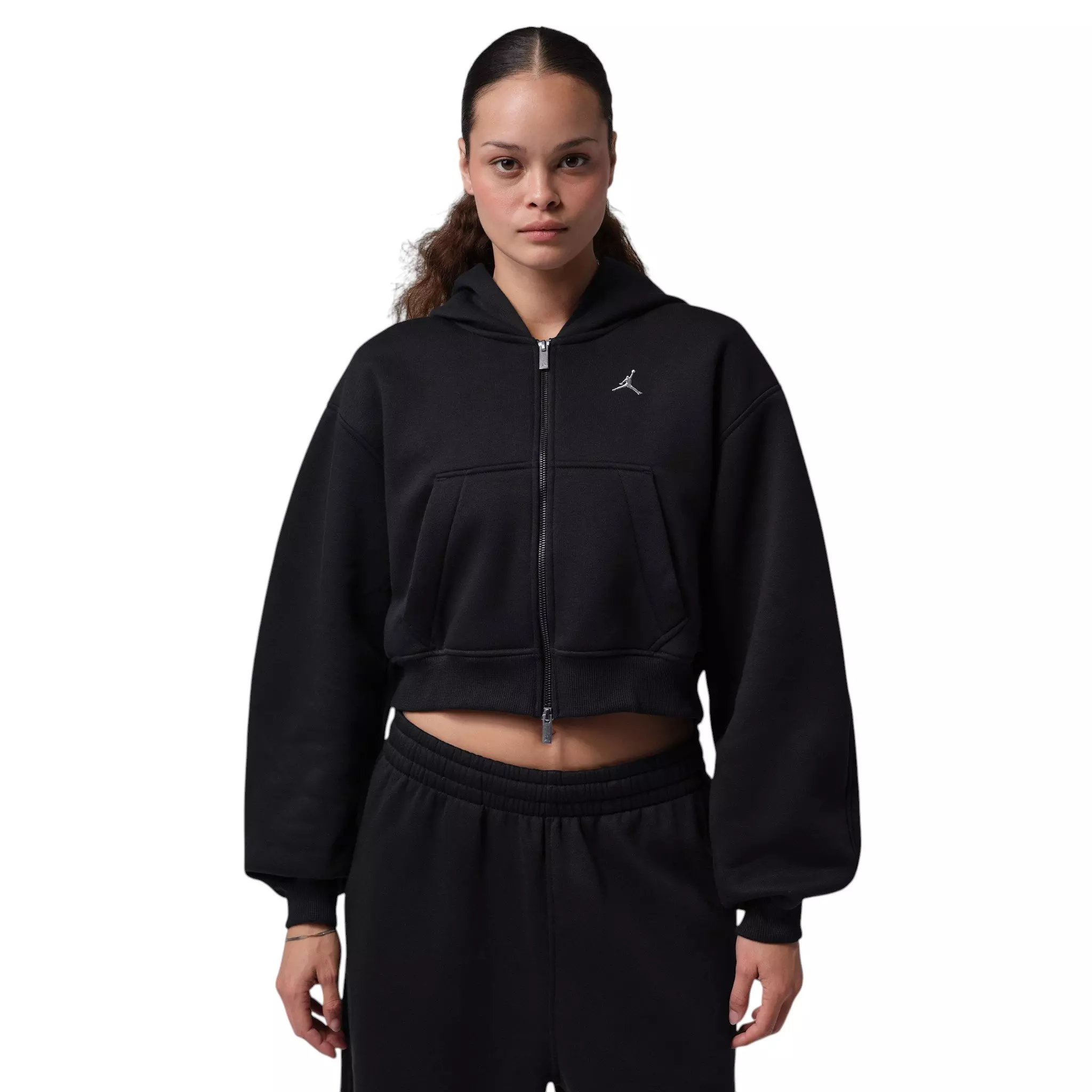 Jordan Women's Brooklyn Cropped Full-Zip Hooded Jacket - Black - BLACK