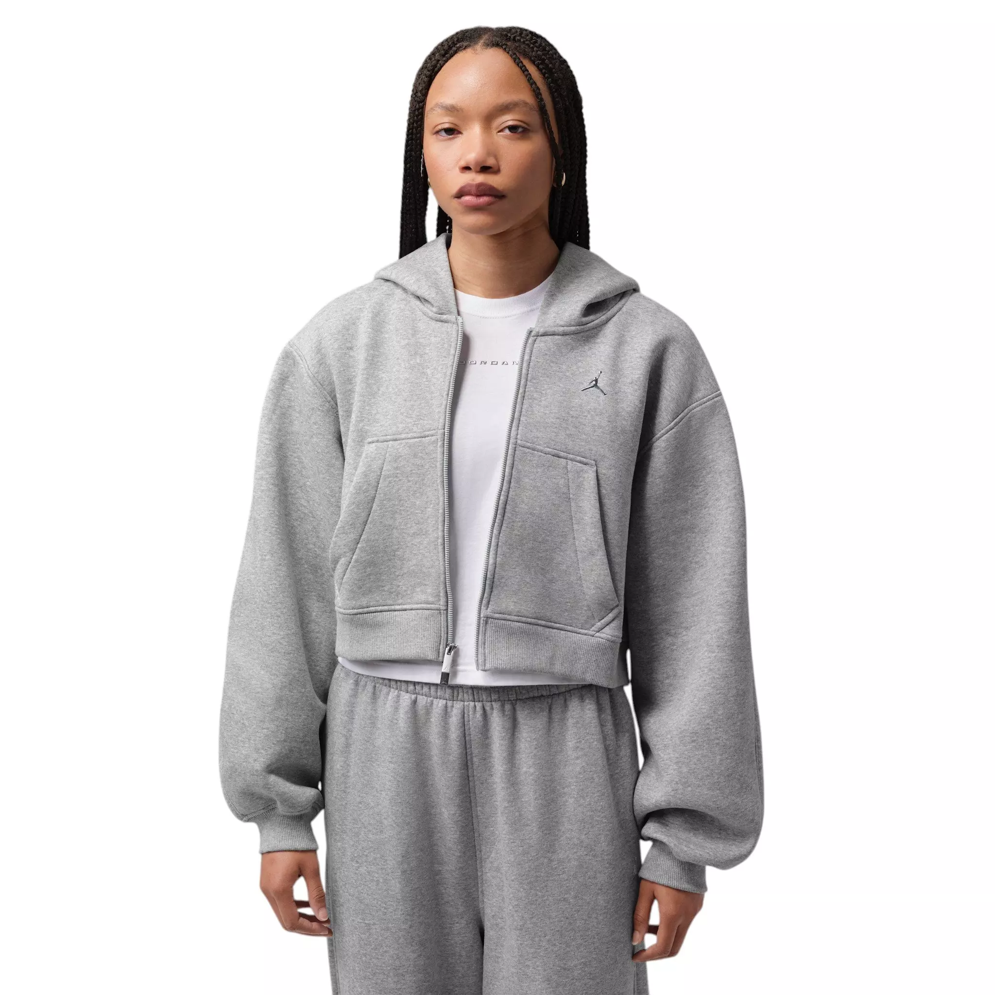 Jordan Women's Brooklyn Cropped Full-Zip Hooded Jacket - Grey - GREY