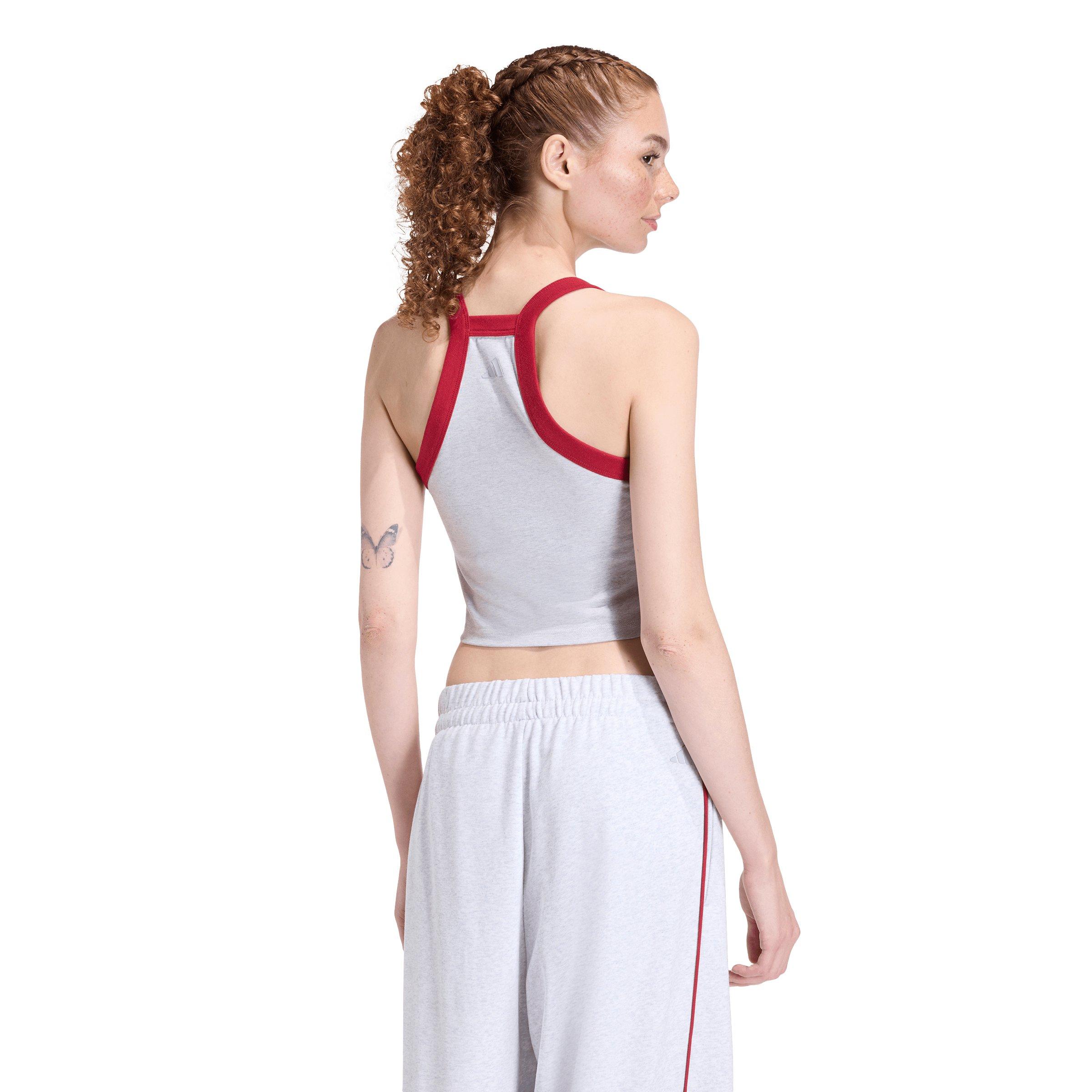 adidas Women's Seasonal Essentials Colorpop Tank with Embroidered Graphic - Light Grey/Maroon - LIGHT GREY/MAROON Thumbnail View 2