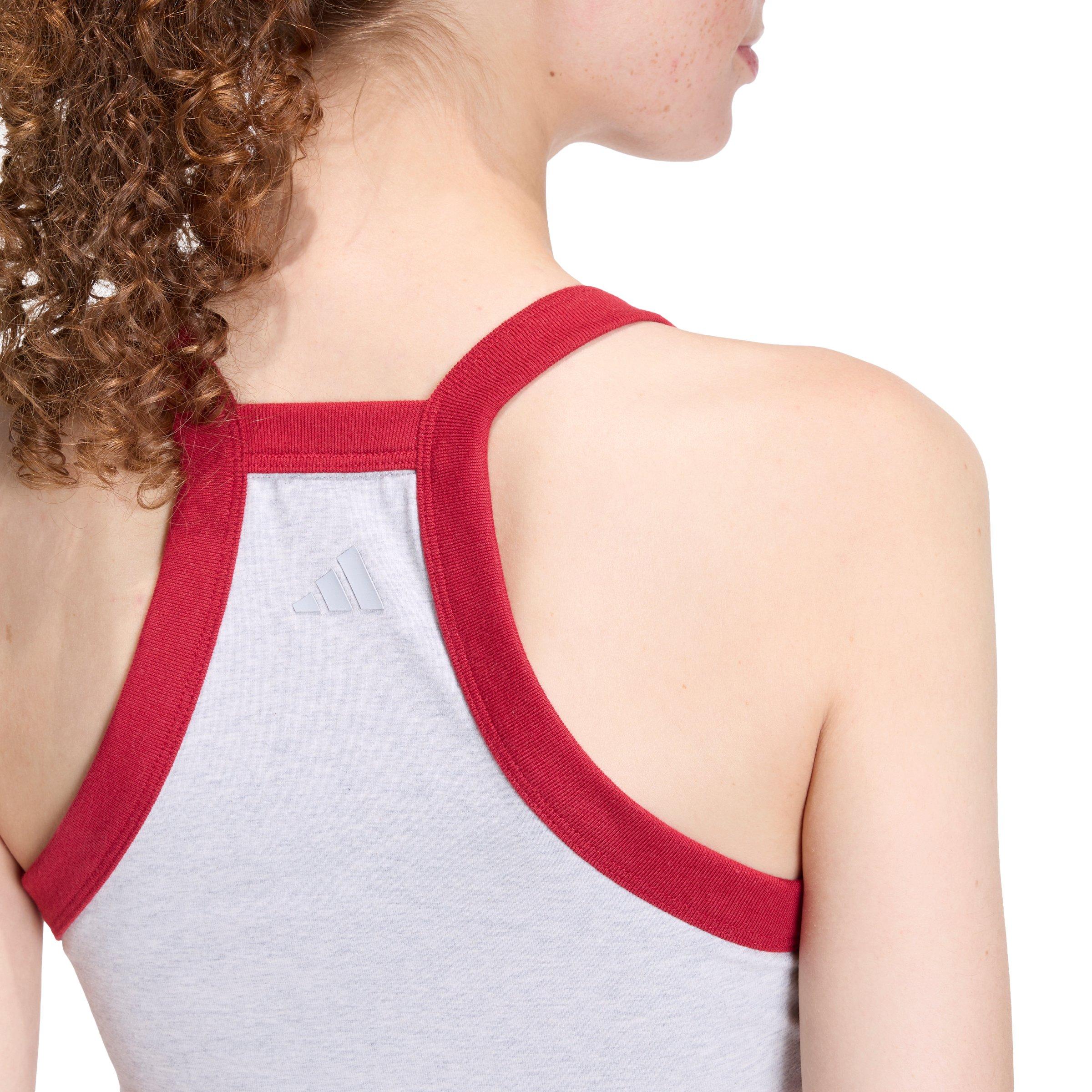 adidas Women's Seasonal Essentials Colorpop Tank with Embroidered Graphic - Light Grey/Maroon - LIGHT GREY/MAROON Thumbnail View 4