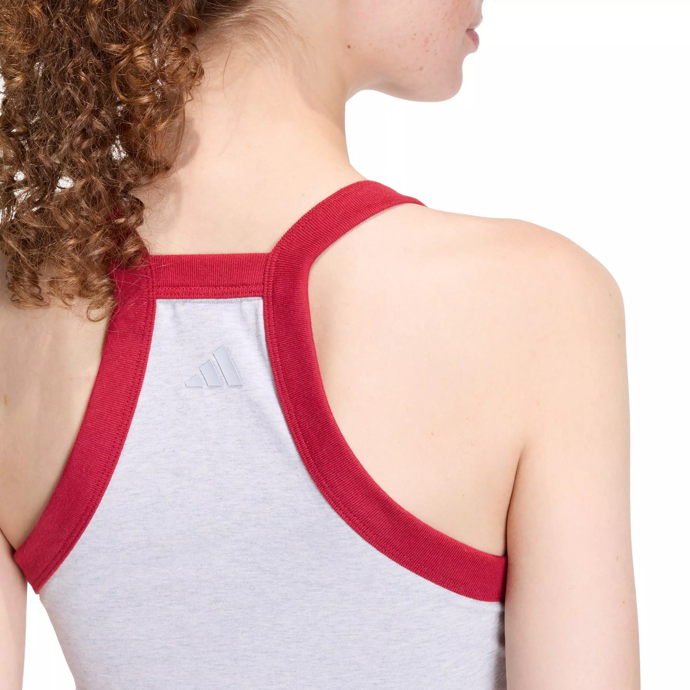 adidas Women's Seasonal Essentials Colorpop Tank with Embroidered Graphic - Light Grey/Maroon - LIGHT GREY/MAROON