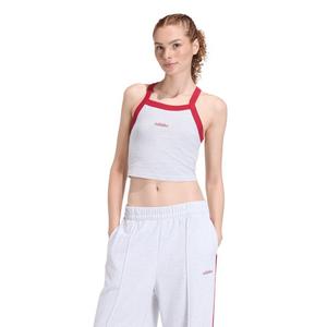 adidas Women's Seasonal Essentials Colorpop Tank with Embroidered Graphic - Light Grey/Maroon