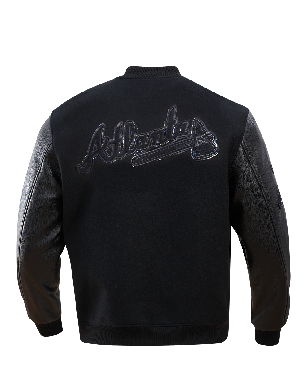 Pro Standard Men's Atlanta Braves Triple Black Varsity Jacket - BLACK Thumbnail View 2