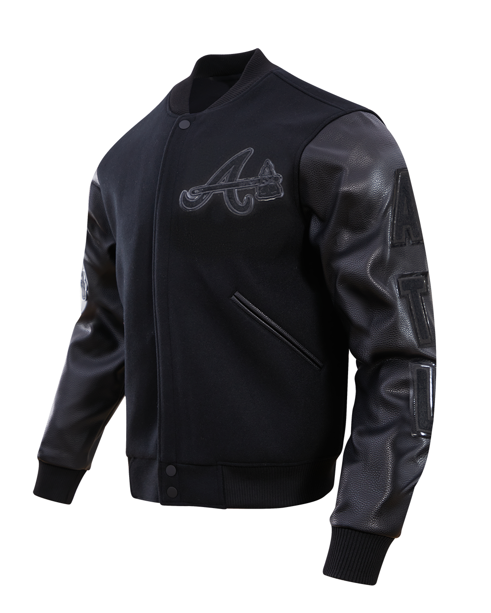 Pro Standard Men's Atlanta Braves Triple Black Varsity Jacket - BLACK Thumbnail View 3