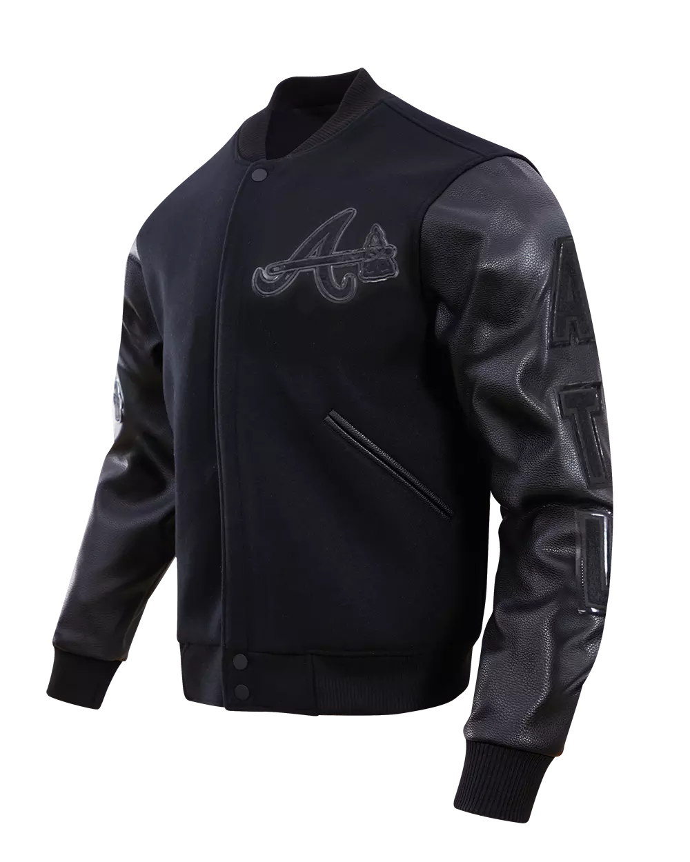 Pro Standard Men's Atlanta Braves Triple Black Varsity Jacket - BLACK