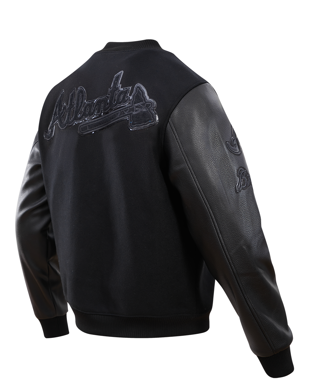 Pro Standard Men's Atlanta Braves Triple Black Varsity Jacket - BLACK Thumbnail View 4