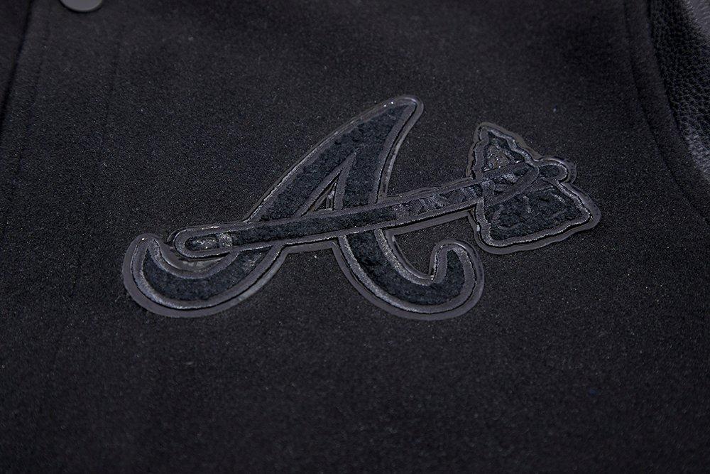 Pro Standard Men's Atlanta Braves Triple Black Varsity Jacket - BLACK Thumbnail View 5