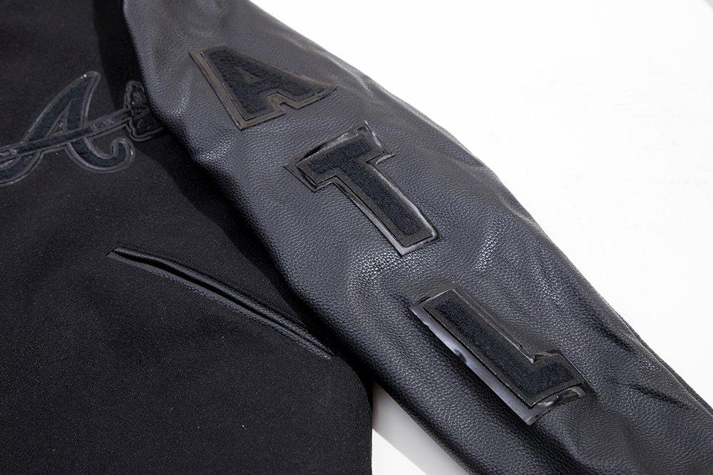 Pro Standard Men's Atlanta Braves Triple Black Varsity Jacket - BLACK Thumbnail View 7