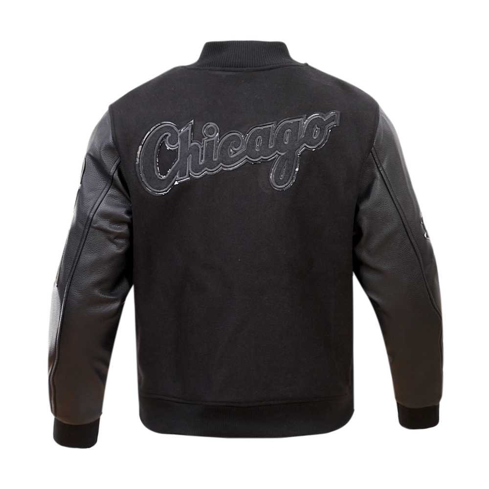 Pro Standard Men's Chicago White Sox Triple Black Varsity Jacket - BLACK Thumbnail View 2